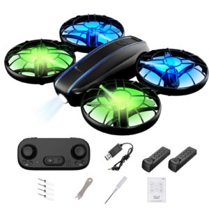 RC Drone for Kids and Beginner, Small RC Quadcopter with Lights and 3D Flip, Altitude Hold, Headless Mode, Propeller Full Protect, Easy to Fly Toys Drone for Kids Boys and Girls Gift (2 Batteries)