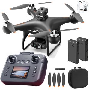 S116 GPS Drone with Screen Controller, Two-batteries, Brushless Motor, Altitude Hold, One Key Take Off/Landing, with Black Outdoor Carrying Case (White – 2 batteries)