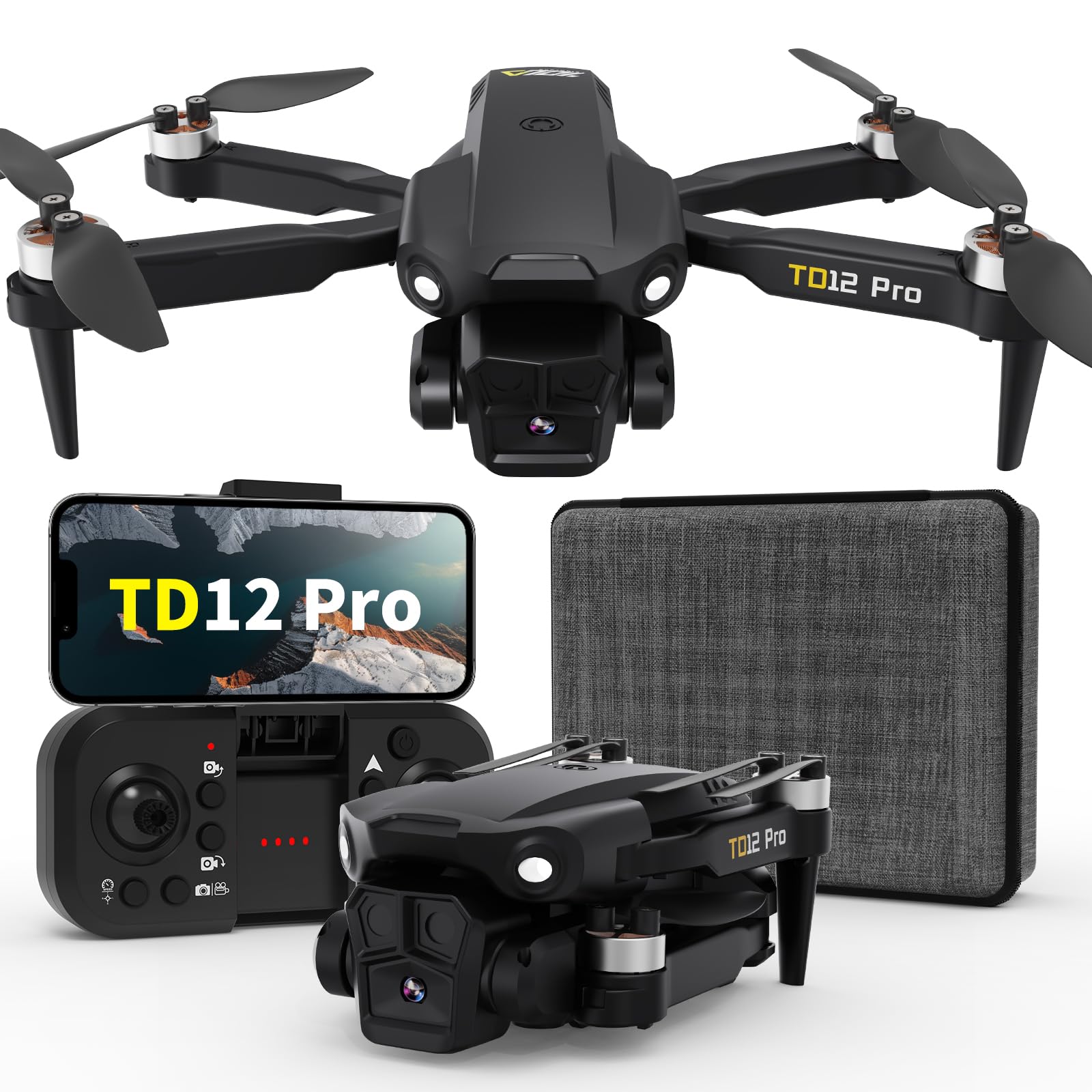 Toladrone TD12Pro Foldable Drone with Camera 4K HD for Adults, Brushless Motor RC Drone with 90° Adjustable Lens, Level 3 Wind Resistance, Optical Flow Positioning, Beginner-Friendly Features