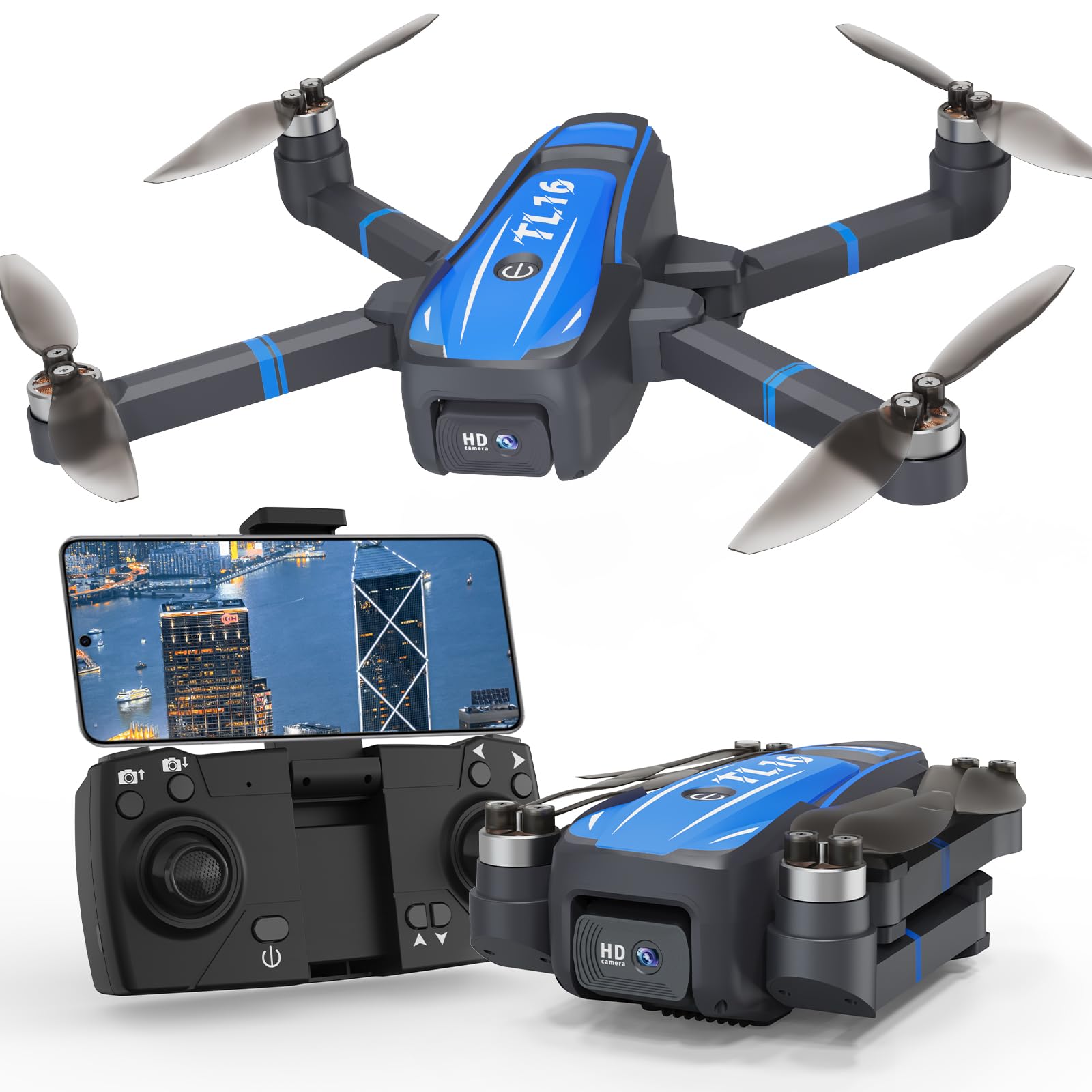 Toladrone Drone with 4K HD Camera for Adults, Foldable Drones Brushless Motor Optical Flow Positioning 90° Motorised Adjustable Quadcopter for Beginners, TL16