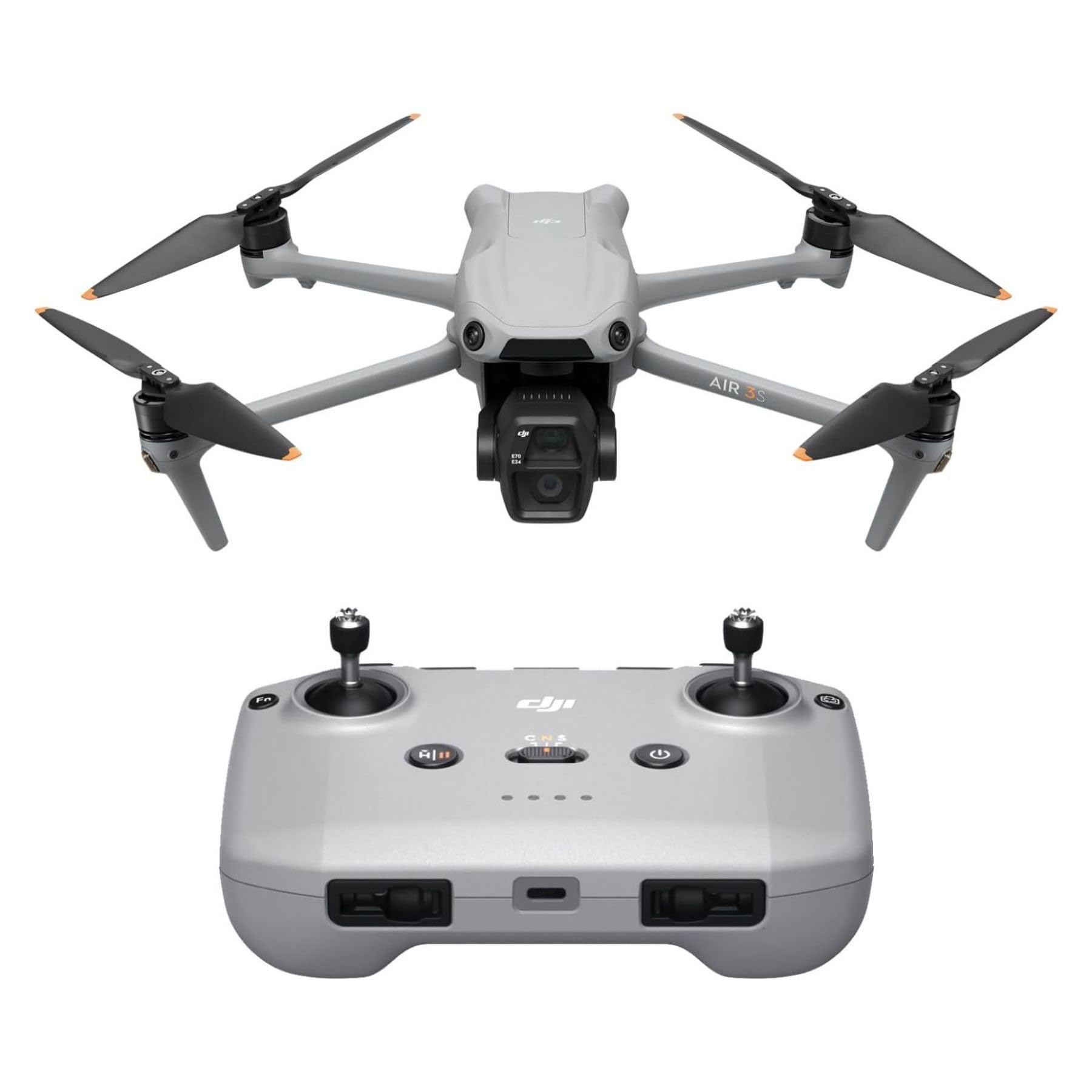 DJI Air 3S Fly More Combo (RC-N3), Drone with 1″ CMOS Wide-Angle & Medium Tele Camera, 4K/60fps HDR Video, Nightscape Omnidirectional Obstacle Sensing & 3 Batteries for Extended Flight Time