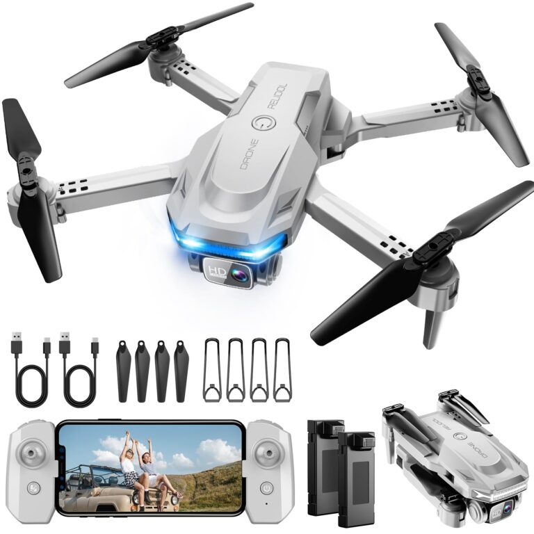 Drone with 1080P Camera – Foldable Remote Control Quadcopter with Voice Gesture Control, 3D Flip, One Key Start, Emergency Stop, 2 Batteries, Easier to use, Toy for Adults Beginners, Grey