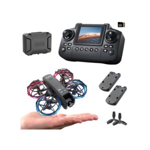 elecci K100 Mini Drone with Screen Controller with SD Card, Two-batteries, Optical Flow Positioning, All-round Protection for Flight Paddles, Suitable for Beginner. (2 batteries - White)
