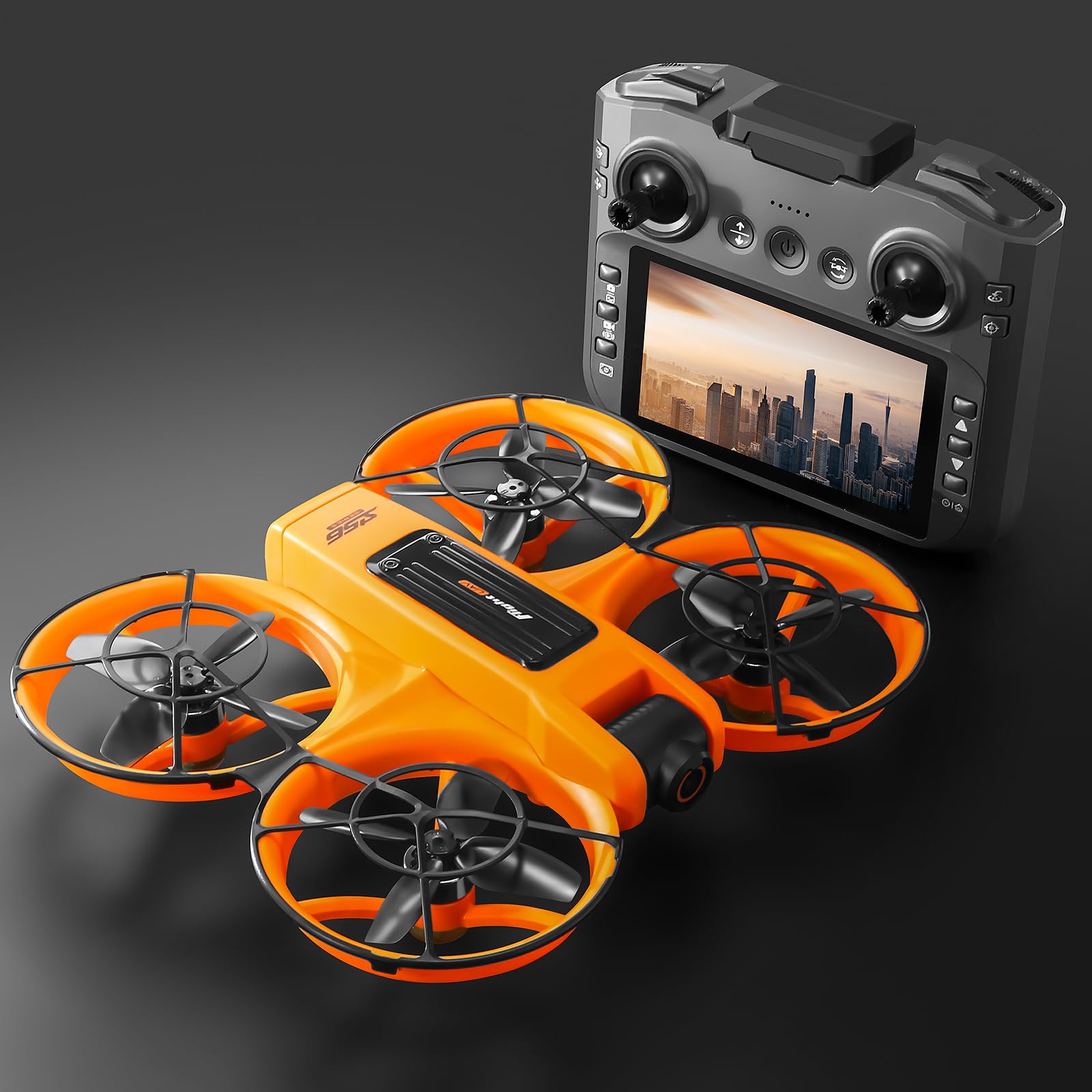 SuperRC FPV GPS Quadcopter Drone Gift S156 Orange Dual Cameras Long Endurance Obstacle Avoidance LED Large Screen Remote RC Drone