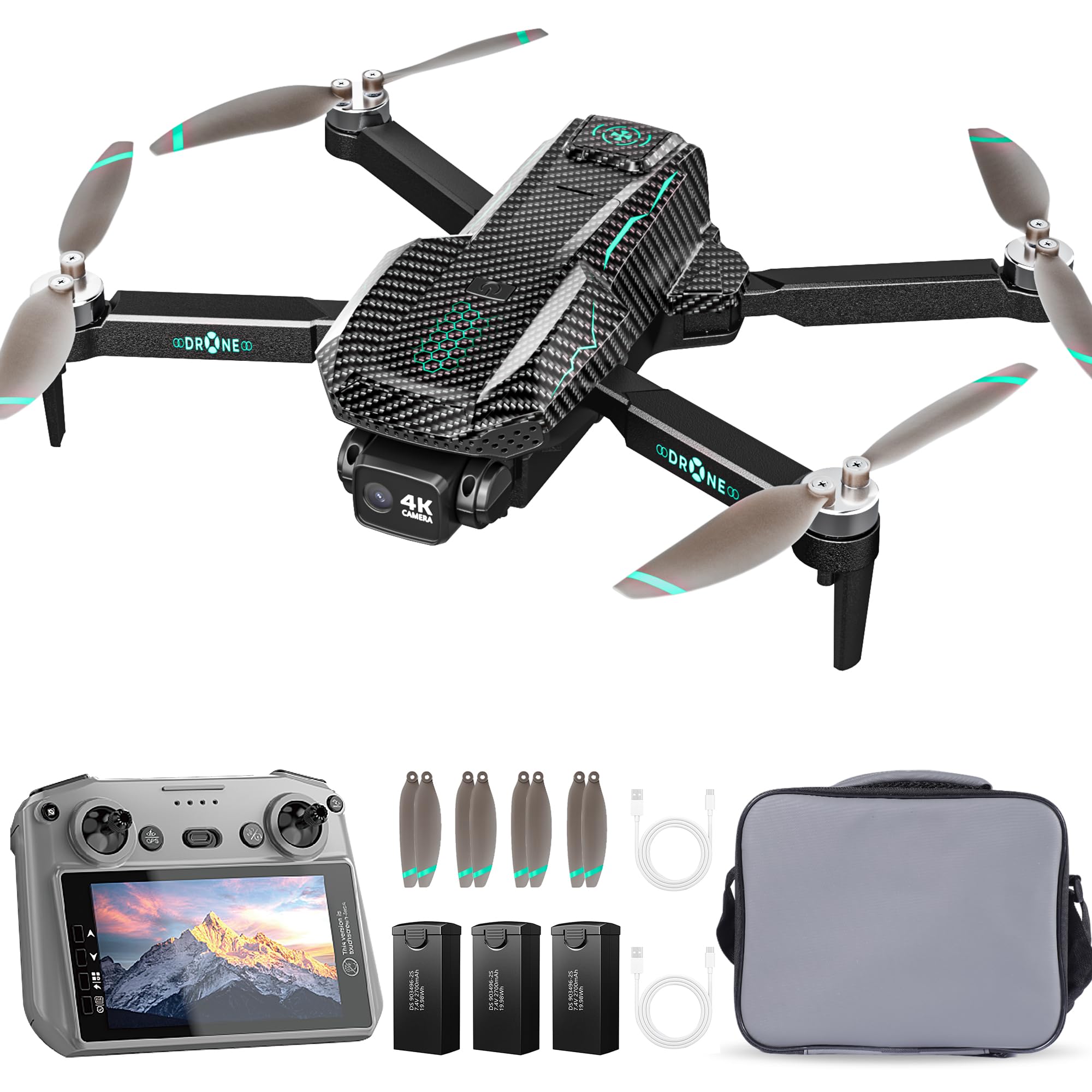 GPS Drone with 4K Camera for Adults, FPV RC Quadcopter, 90-min Flight Time, Auto Return, Follow Me, Circle Fly, 5-inch LCD Tablet Screen, Brushless Motor, Lightweight Foldable Drone for Beginners