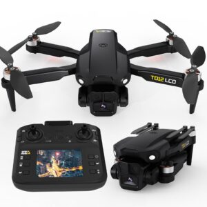 Toladrone TD12LCD Drone with LCD Screen Remote Control Brushless Motor WiFi Real-time Transmission Drones for Adults Drone with Camera Foldable Quadcopter for Beginners