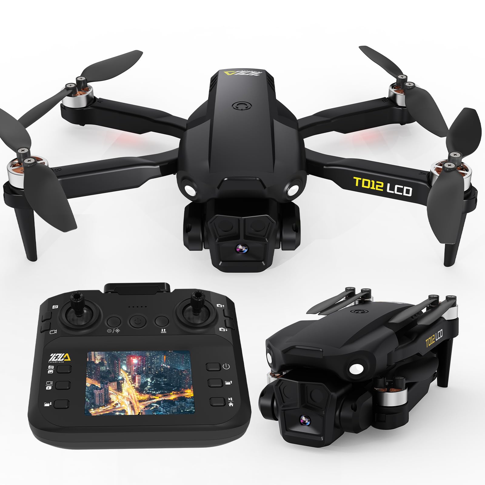 Toladrone TD12LCD Drone with LCD Screen Remote Control Brushless Motor WiFi Real-time Transmission Drones for Adults Drone with Camera Foldable Quadcopter for Beginners