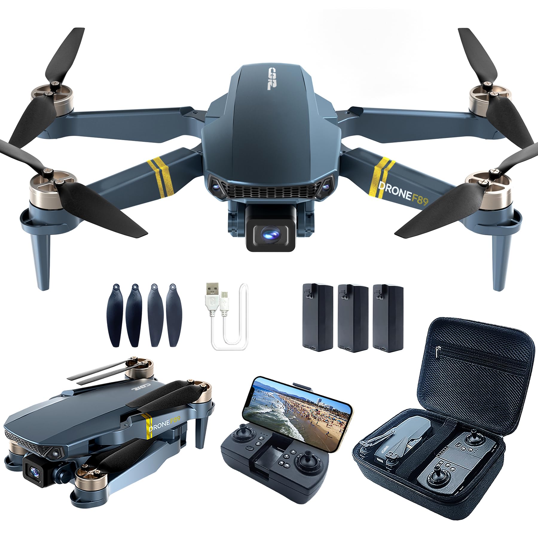 2650 ft Long Range Super Endurance Foldable Drone with Camera for Beginners–60+ min Flight Time, WiFi FPV Quadcopter with 4K HD Camera, Brushless Motor, Auto Hover, Follow Me (3 Batteries)