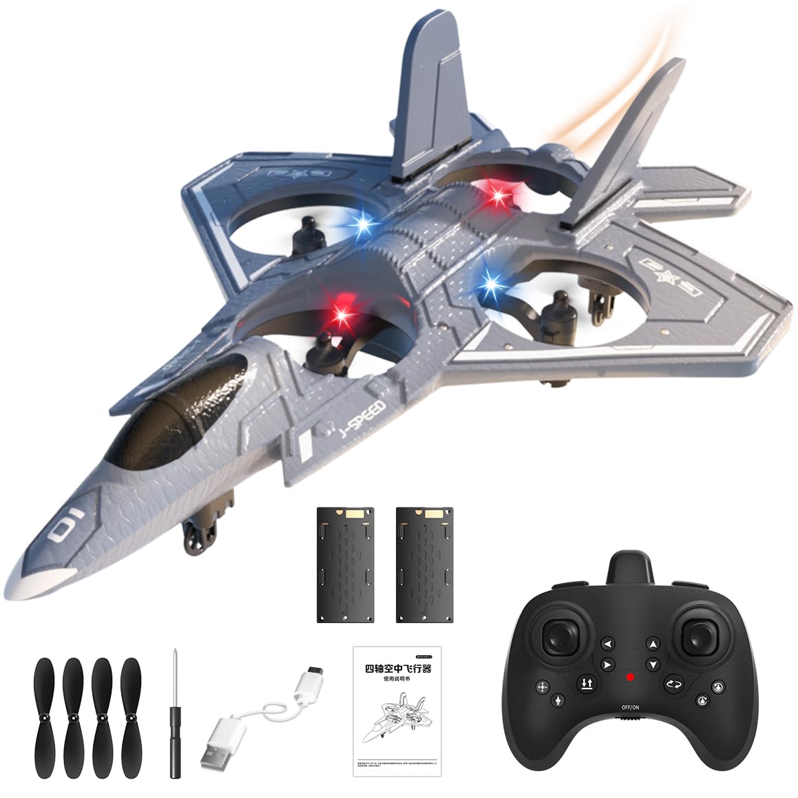 SNACKTANT Foam RC Airplane for Kids and Beginners, Remote Control Plane Fighter Jet with Light, RC Helicopter Cool Lights Stunt Roll Hovering, Easy to Fly RC Aircraft Drone 360° Flip and 3 Batteries