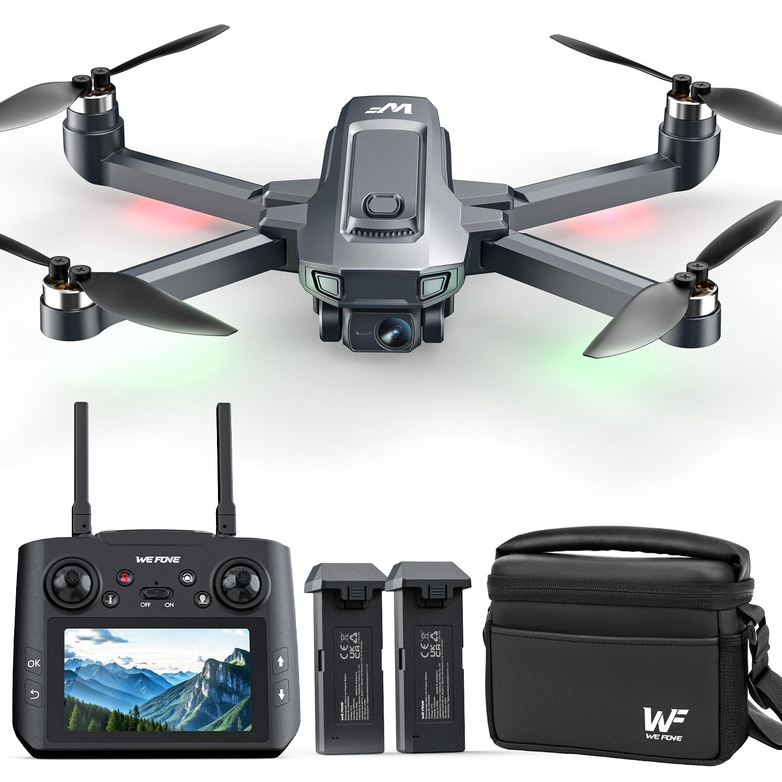 Drones with Camera for Adults 4K, WF33 GPS Foldable FPV Drone with 4.5" LCD Screen on Controller, Under 249g, Brushless Motor, Return Home, 5G Transmission, 40 Mins Flight Time, 8GB Card, for Beginners