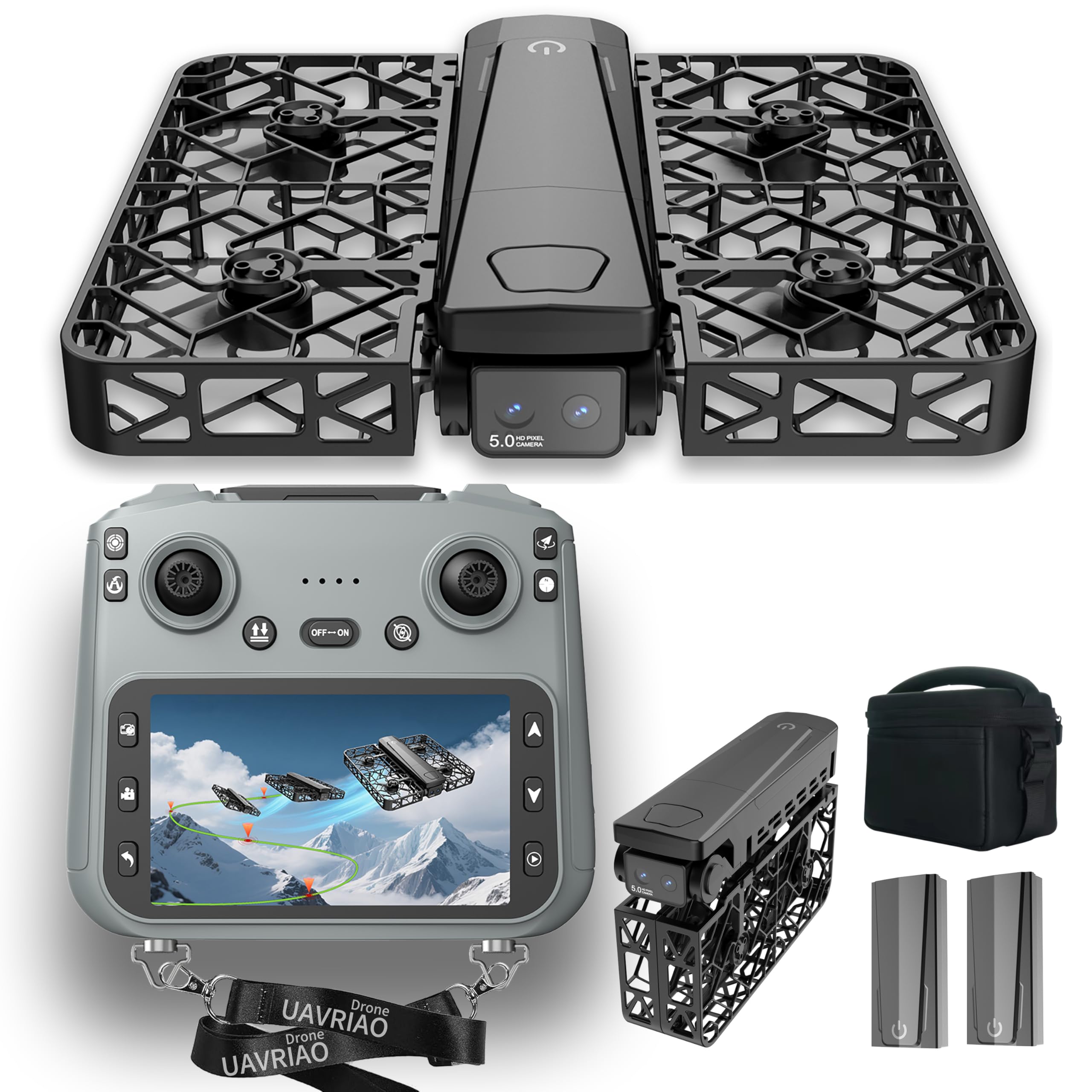 Folding Selfie Drone with 2K HD Camera Gesture Control & Auto Follow Me Quadcopter for Adults Gesture Control, Waypoint Flight, Stunt Mode, 360° Protection, One-Key Operation
