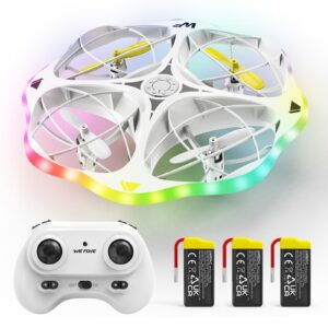 WeFone Drones for Kids, WF15 UFO RC Quadcopter with Colorful LED Lights for Night Flying, 360° Flip, 3 Speed Adjustable, 3 Batteries 21 Min Flight Time, White