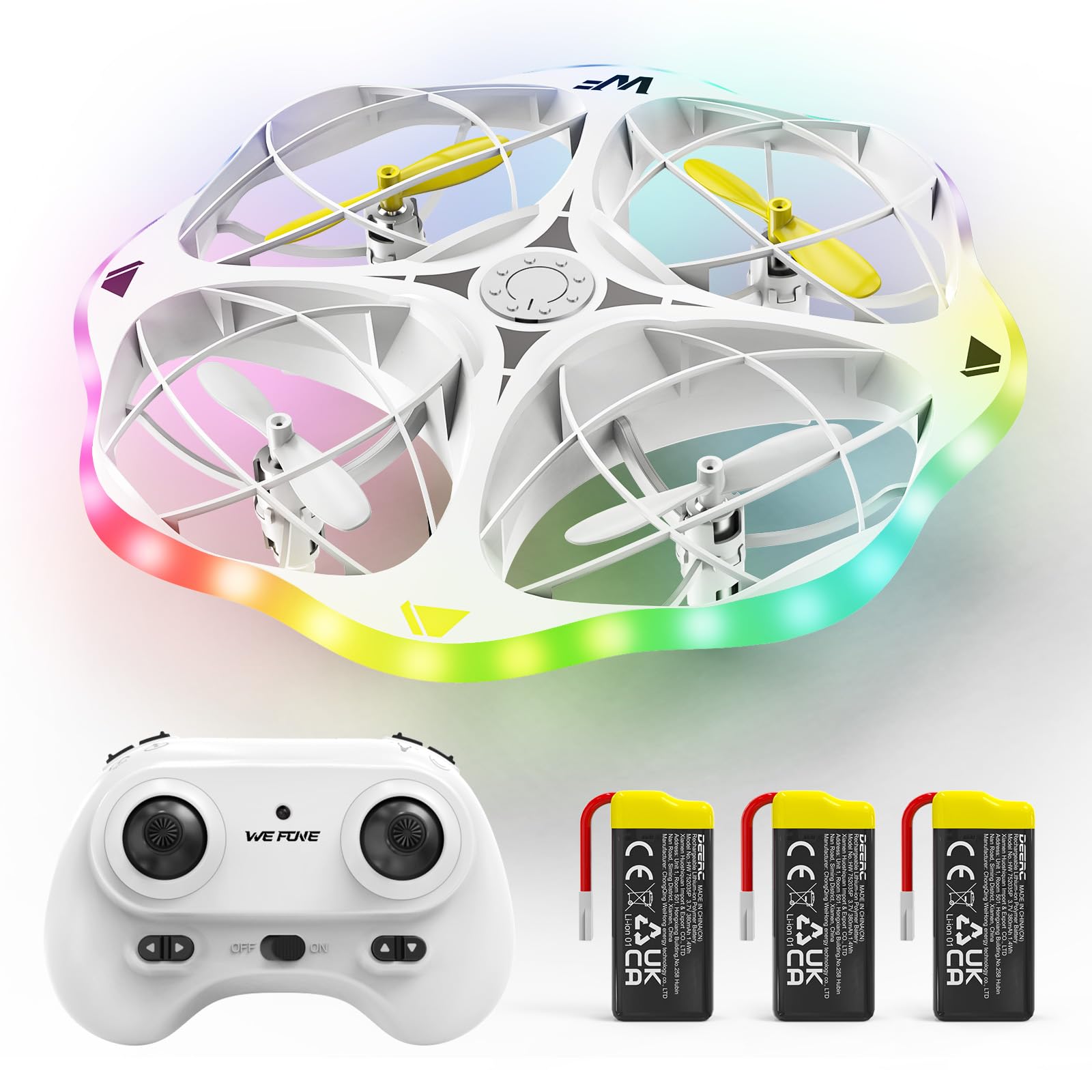 WeFone Drones for Kids, WF15 UFO RC Quadcopter with Colorful LED Lights for Night Flying, 360° Flip, 3 Speed Adjustable, 3 Batteries 21 Min Flight Time, White