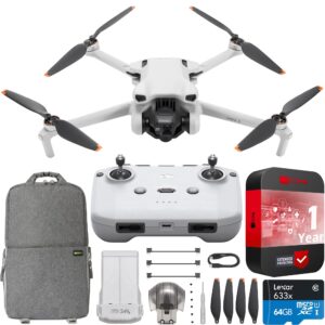 DJI Mini 3 Camera Drone Quadcopter with RC Smart Remote Controller (With Screen), 4K Video, 38min Flight Time, True Vertical Shooting, Intelligent Modes Bundle with Deco Gear Backpack + Accessories