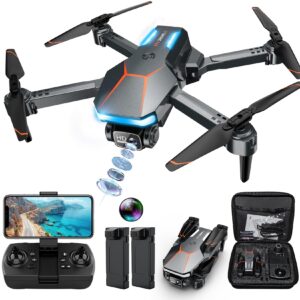 Drone with Camera, 1080P FPV Foldable Drone with Stable Altitude Hold, Gravity Control, Trajectory Flight, 90° Adjustable Lens, One Key Take Off, 2 Batteries, Drones for Adults Beginner