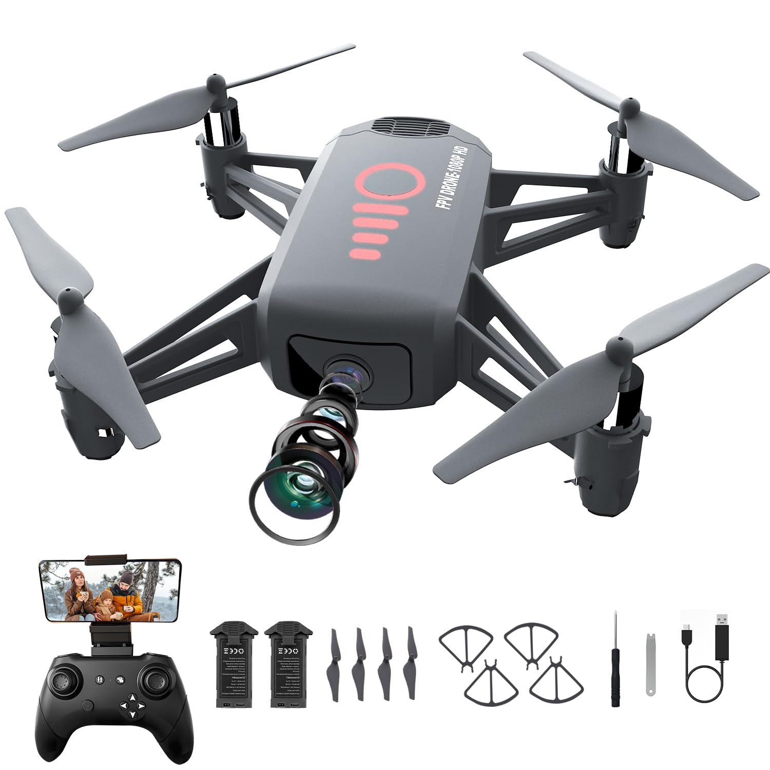 Drone with Camera for Kids 8-12 and Adults 1080P HD Mini FPV Drones with Headless Mode, 360°Flip, One-Key Take Off/Landing, Altitude Hold, Gestures Selfie, Gravity Control, 3 Speed Mode, Drone Gift Toys for Boys, Girls, Beginner Grey
