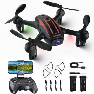 Drones for Kids 8-12, Drone with Camera 1080P for Kids Adults, FPV Drone with 2 Batteries, Mini Drone Gesture Photo, Wifi RC Quadcopter, 3 Speed Mode, 3D Flips, Altitude Hold, Kids Drones for Boys Black