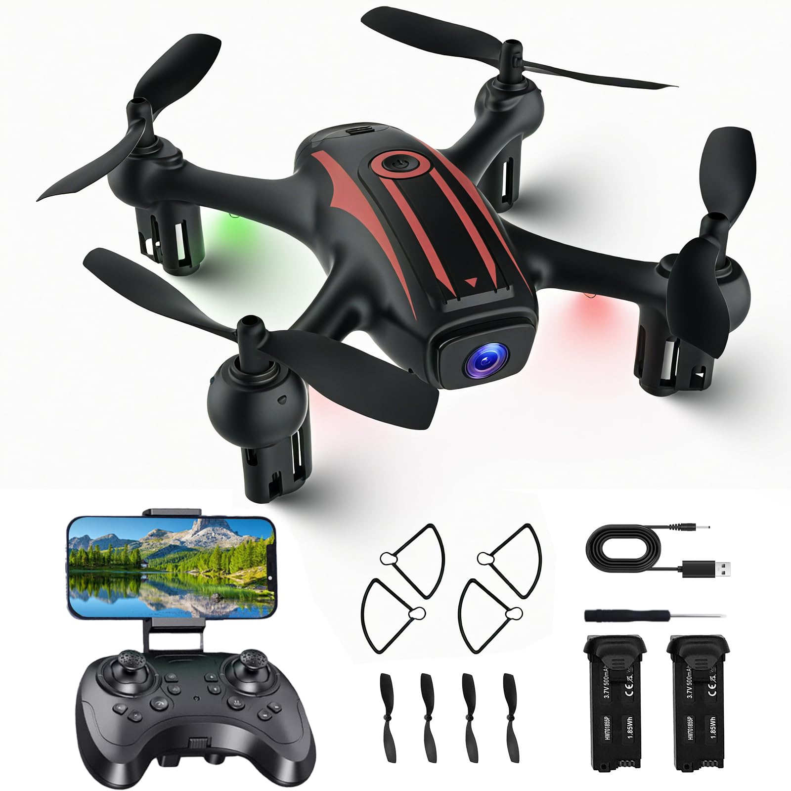 Drones for Kids 8-12, Drone with Camera 1080P for Kids Adults, FPV Drone with 2 Batteries, Mini Drone Gesture Photo, Wifi RC Quadcopter, 3 Speed Mode, 3D Flips, Altitude Hold, Kids Drones for Boys Black