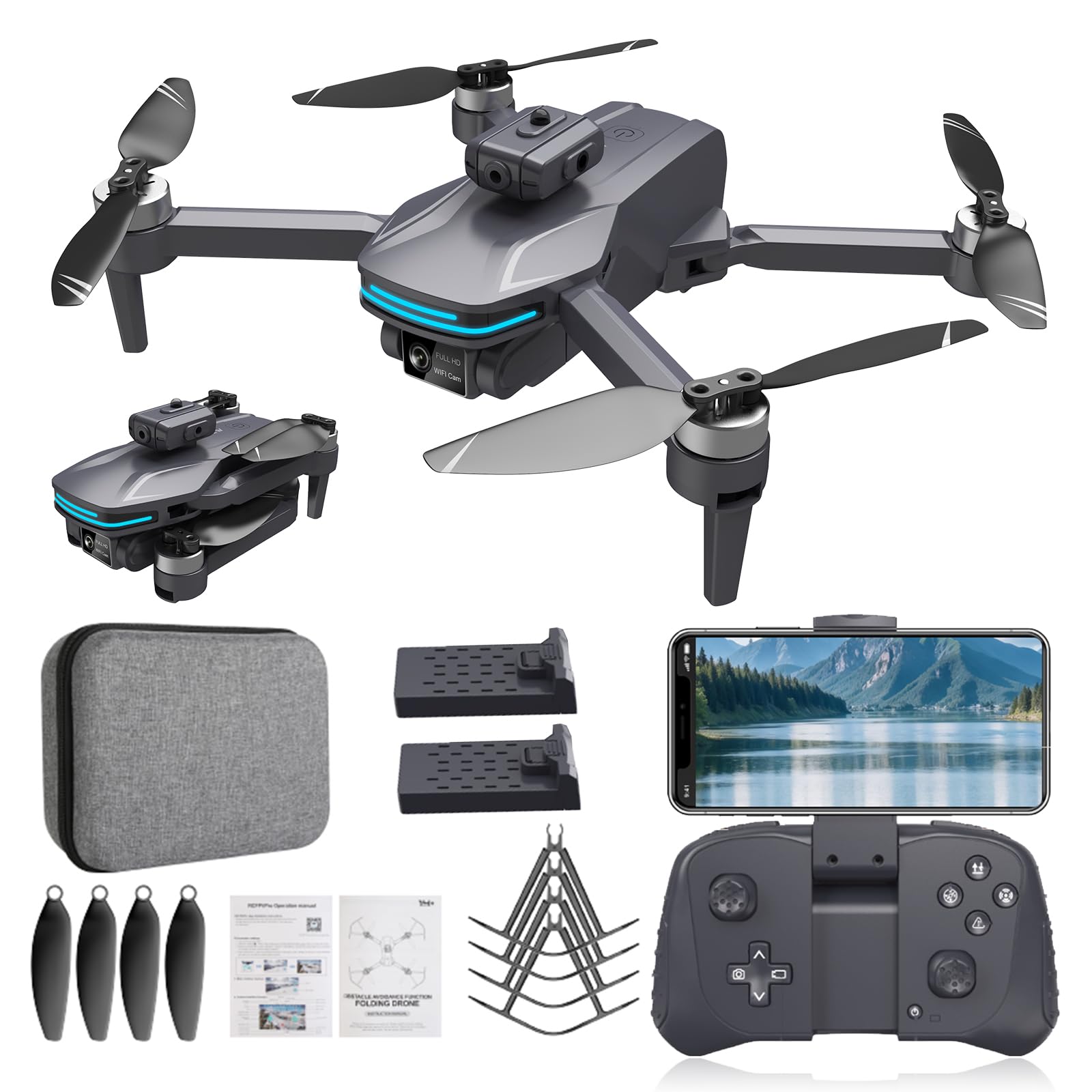 Foldable 4K Drone for Beginners with Dual Adjustable Cameras, Brushless Motors, Obstacle Avoidance, Altitude Hold, Headless Mode, One-Key Takeoff, 2 Batteries, Carrying Case Included