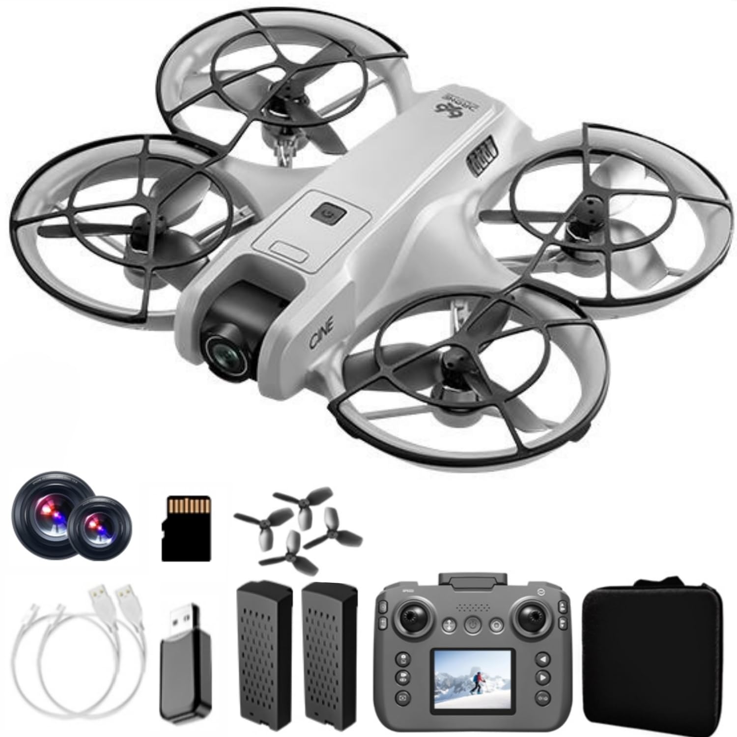 Hobby Drone With Display Screen, Airplane Helicopter With Dual Cameras (180° Adjustable), 360° Propeller Protection,Optical Flow Positioning, Brushless Motor, One Key Takeoff/Landing, Headless Mode, Emergency Stop,Tail LED Light, Waypoint Flight, Lateral Flight And Turning, Propeller Guard, 2 Batteries, Memory Card, Card Reader, Handbag, Beginner-Friendly FPV Remote Control Plane Copter Quadcopter