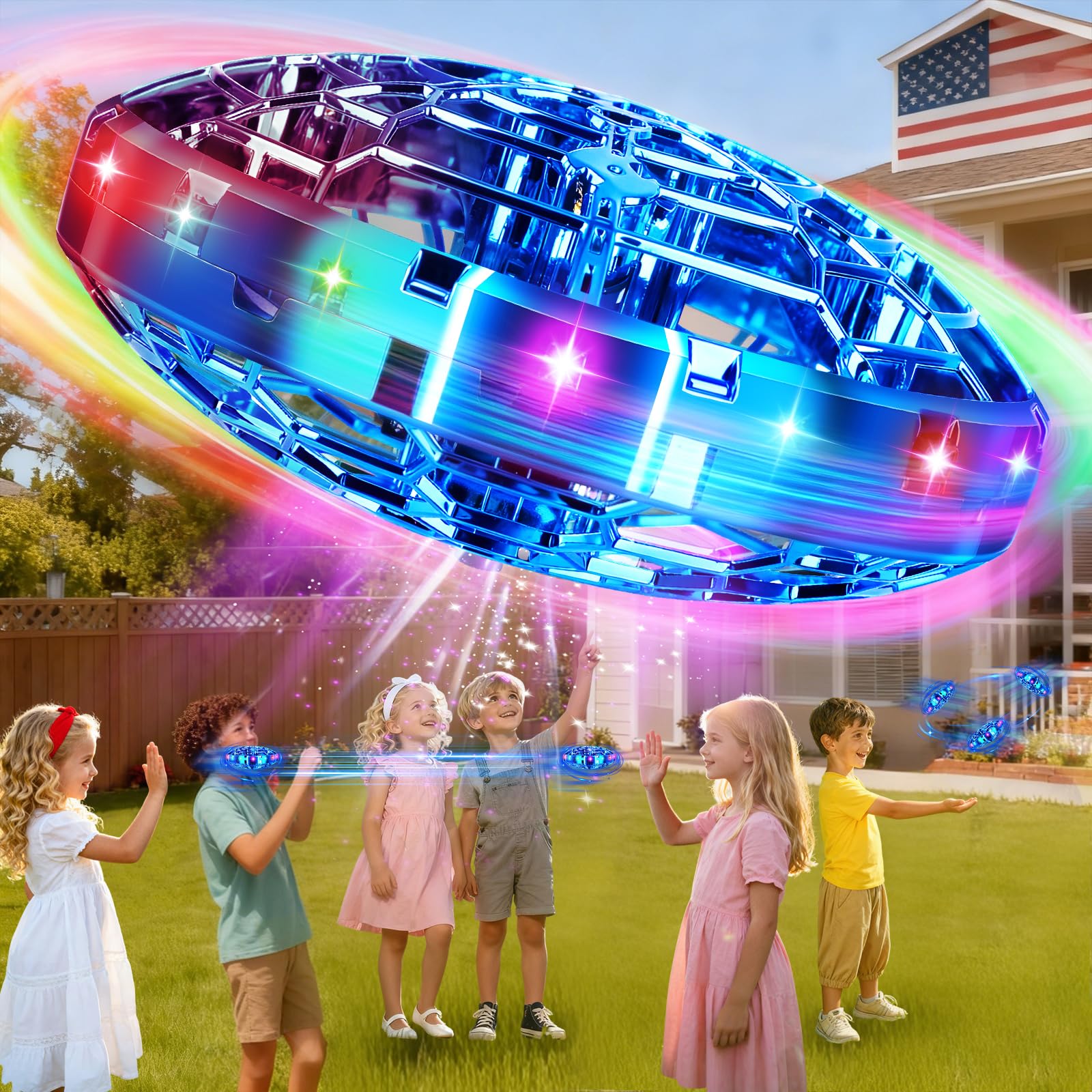 Vantexi Drone for Kids,Magic Flying Toy with LED Lights,360° Hands Free Motion Sensors Mini UFO Drone,Hover Boomerang Flying Orb Ball,Cool Christmas Birthday Gifts for 6 7 8 9 10+ Year Old Boys-Blue