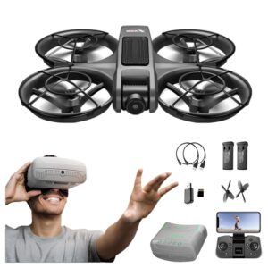 VR FPV Drone, Experience First-Person View Flight, Comes With a VR Goggle Kit and Remote Controller. This drone Features a Full Propeller Protection Guard and Collision-Resistant Structure, Making it simple to Operate and Ideal for Beginners. Equipped With an Optical Flow Positioning System and Brushless Motors for Smoother and More Precise Flight. Ideal as an FPV Quadcopter for Entertainment or as a High-Performance Remote Control Helicopter.