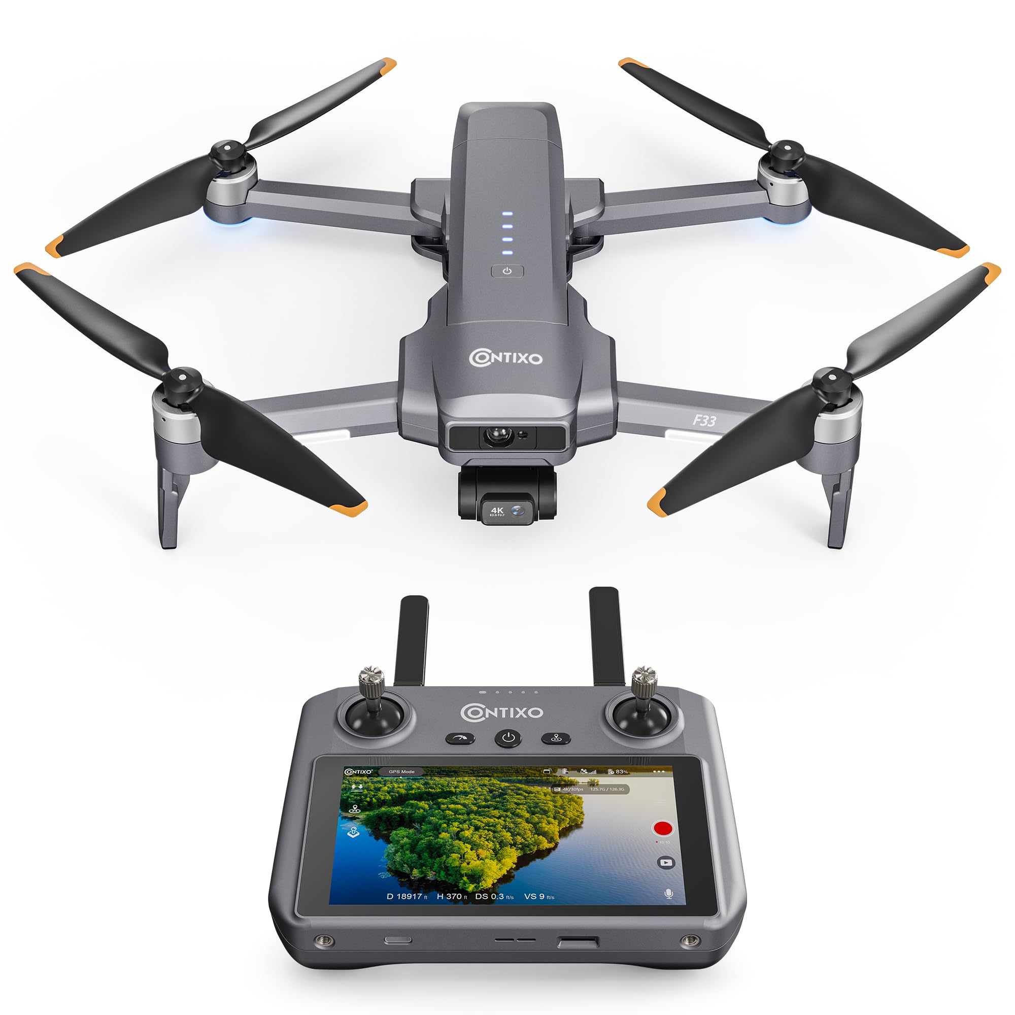 Contixo Drone for Adults, 4K/30FPS Video, 2-Axis Gimbal & EIS, Obstacle Avoidance, 5.5" Touch Screen Remote, GPS & Optical Flow, Brushless Motor, 4 Miles Flight & FPV Transmission, 42 Min Flight Time