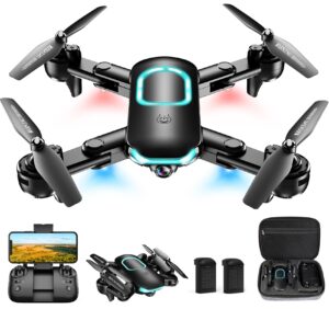 Drone with1080P Camera for Beginners, Foldable Drone with 2 Batteries, Upgrade Altitude Hold, Gesture Selfie, Waypoint Fly, 3D Flip, 3 Speed Mode, Circle Fly, One Key Start