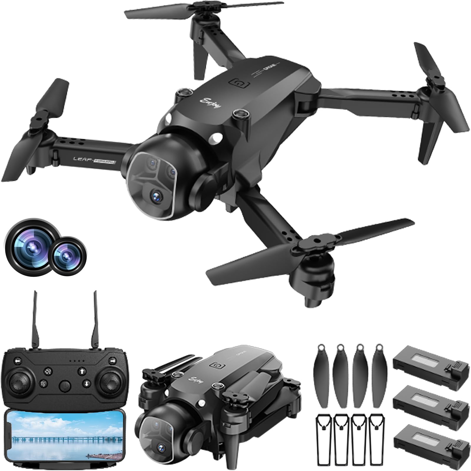 LAWFIG Drone with Camera for Adults Beginners, FPV Foldable RC Quadcopter Toys, Helicopter Toys, 1080P HD Camera Drone, Altitude Hold, One Key Take-off/Landing, 3D Flips, Waypoints fly, Headless Mode