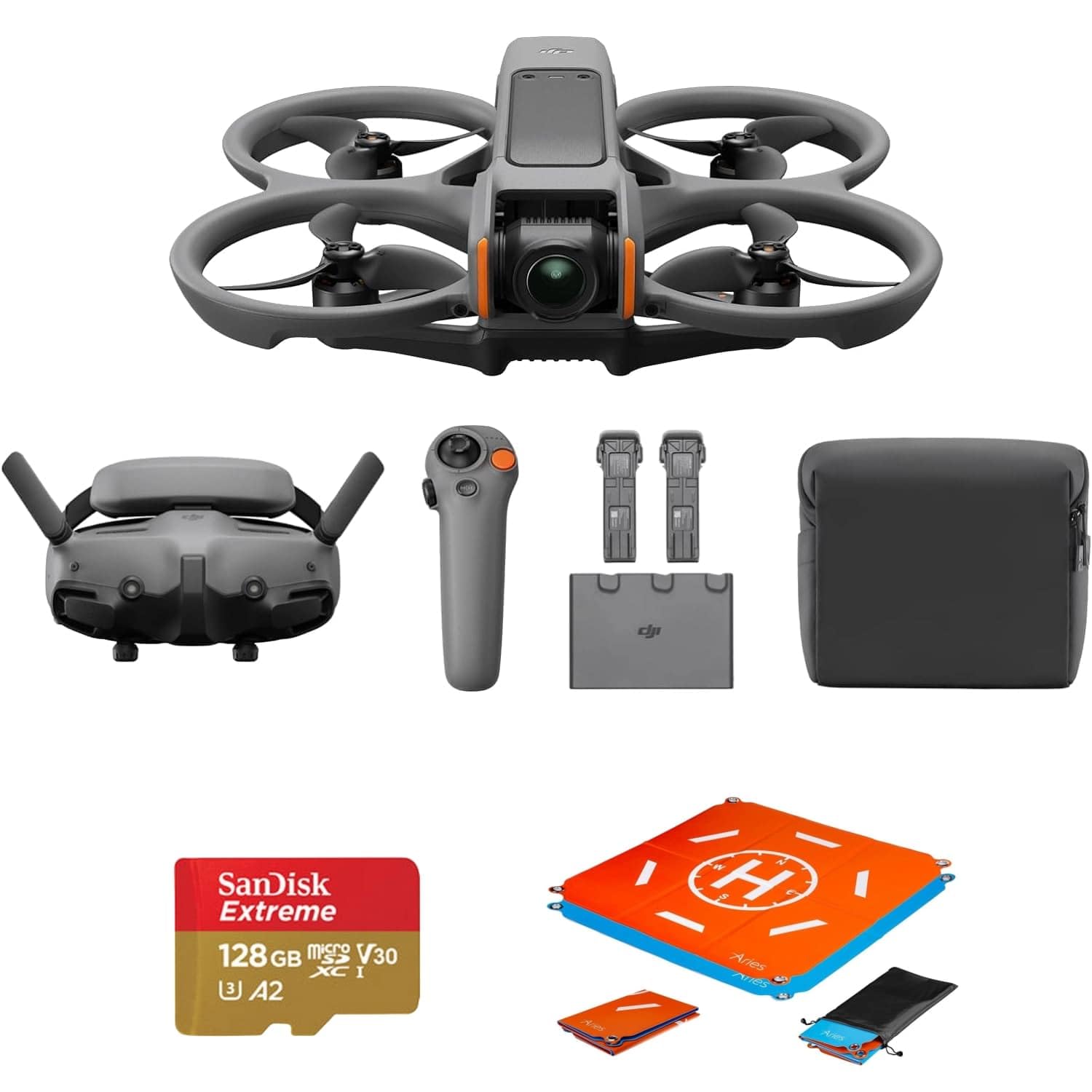 DJI Avata 2 Fly More Combo (3 Batteries) FPV Drone with Camera 4K, One-Push Acrobatics, Propeller Guard, 155 FOV, Camera Drone, Goggles 3 & RC Motion 3 + SD Card & Landing pad (Fly Smart, 3 Batteries)