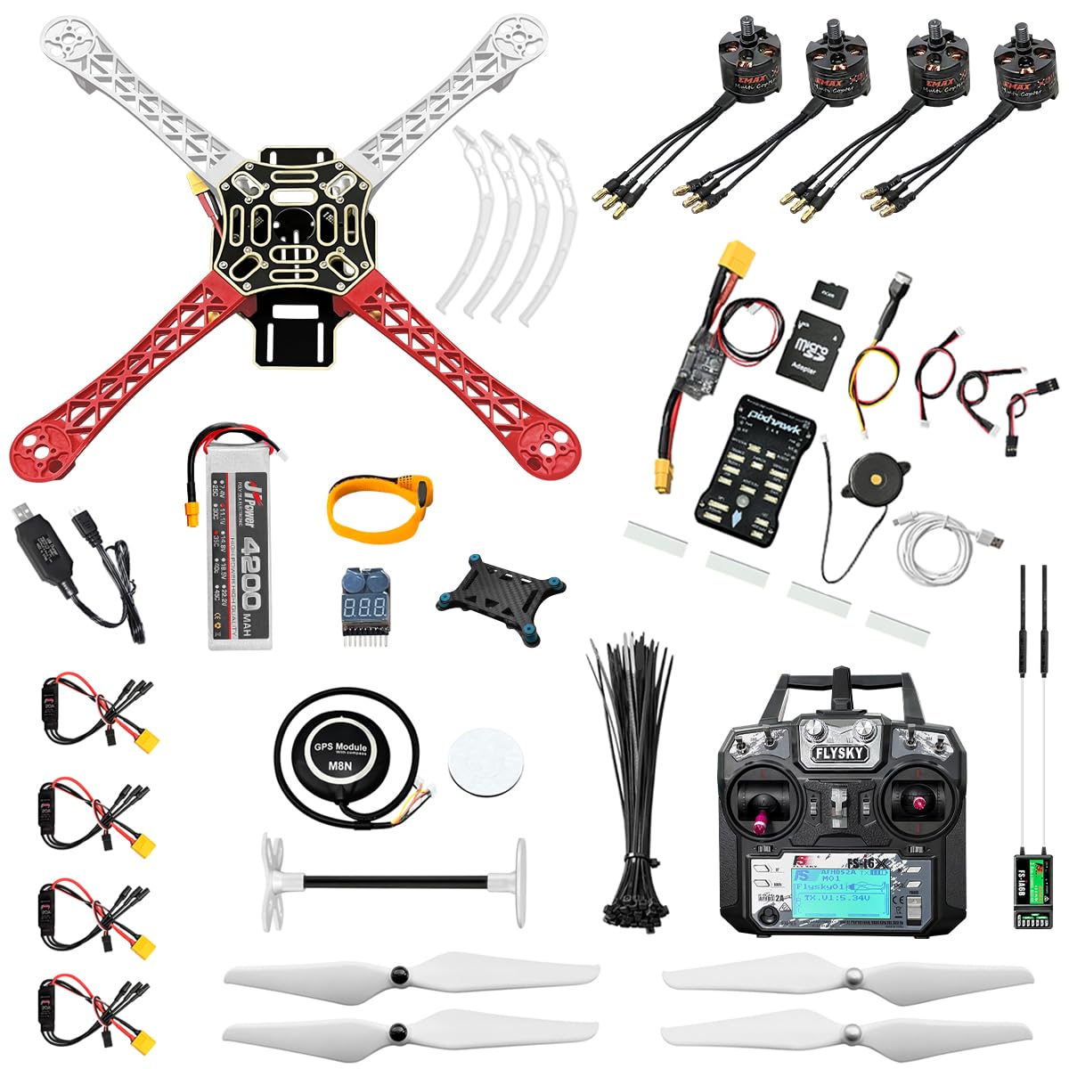 HAWK'S WORK F450 Drone Kit to build, DIY Quadcopter Set, Frame + Pixhawk + GPS + Power Module + ESC + Brushless Motor + Prop + Battery + RC Transmitter & Receiver + Accessory + Guild Book & Video (A)