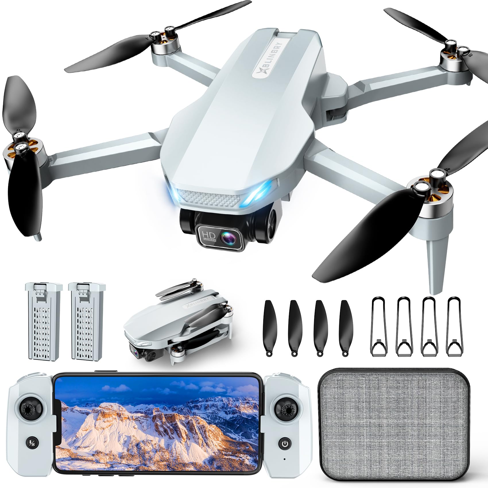 Drone with Camera, 2K HD FPV Drones for Adults, RC Quadcopter with Gravity Control, One Key Take Off/Land, Waypoint Fly, Gestures Selfie, 3 Speed Modes, Mini Drone for Beginners with 2 Batteries