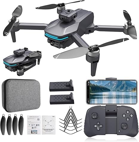 Foldable 4K Drone for Beginners with Dual Adjustable Cameras, Brushless Motors, Obstacle Avoidance, Altitude Hold, Headless Mode, One-Key Takeoff, 2 Batteries, Carrying Case Included