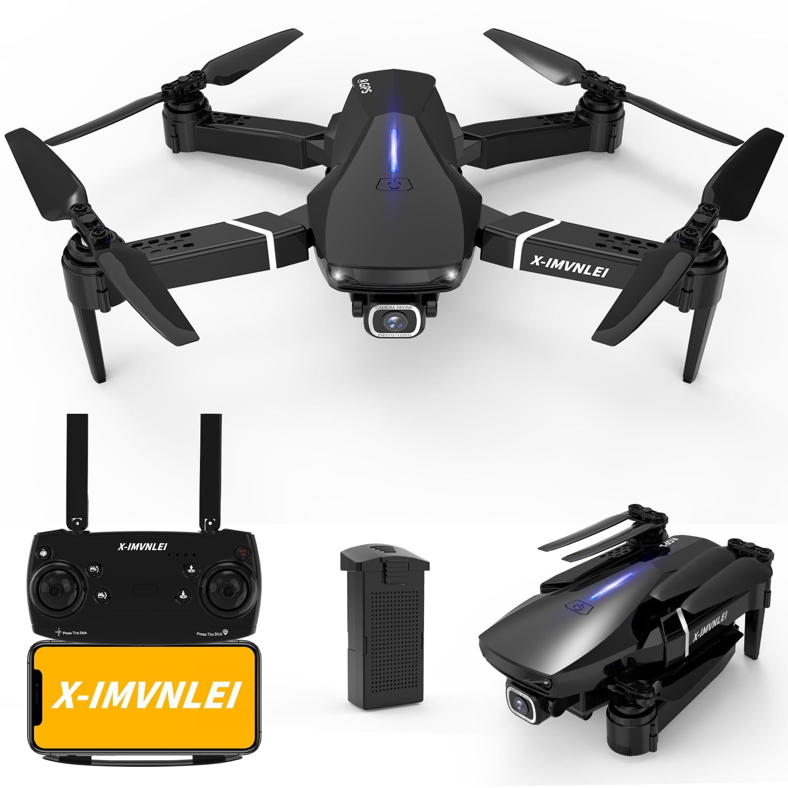 X9 4K GPS Drone with Camera for Adults Beginners, Foldable FPV RC Quadcopter, Optical Flow Positioning, Auto Return, Follow Me, Trajectory Flight, 3D Flip, Modular Batteries
