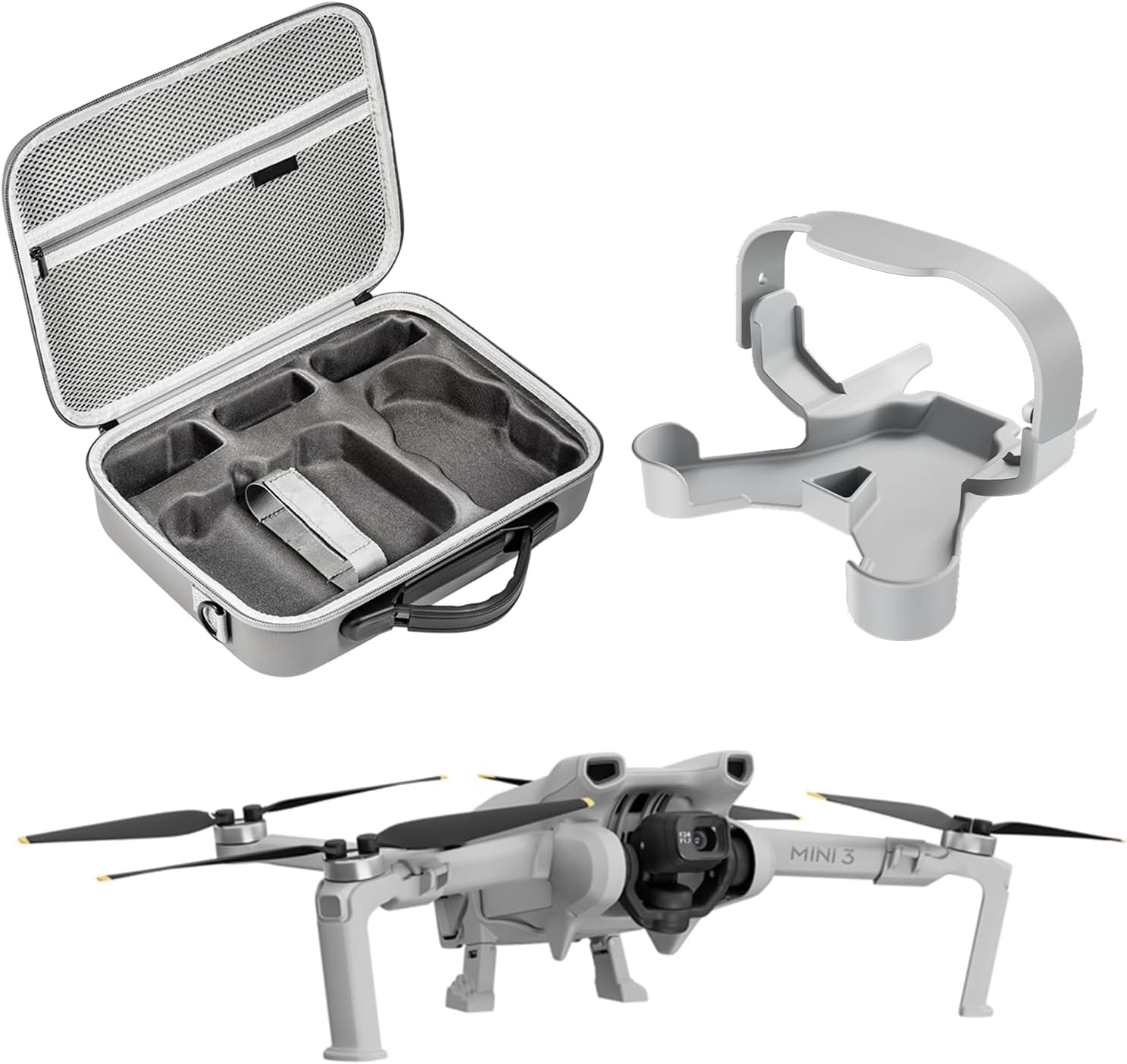 3 In 1 Drone Accessories Set for DJI Mini 3 RC-N1 (C0), Include Carrying Case, Foldable Landing Legs, Propeller Holder