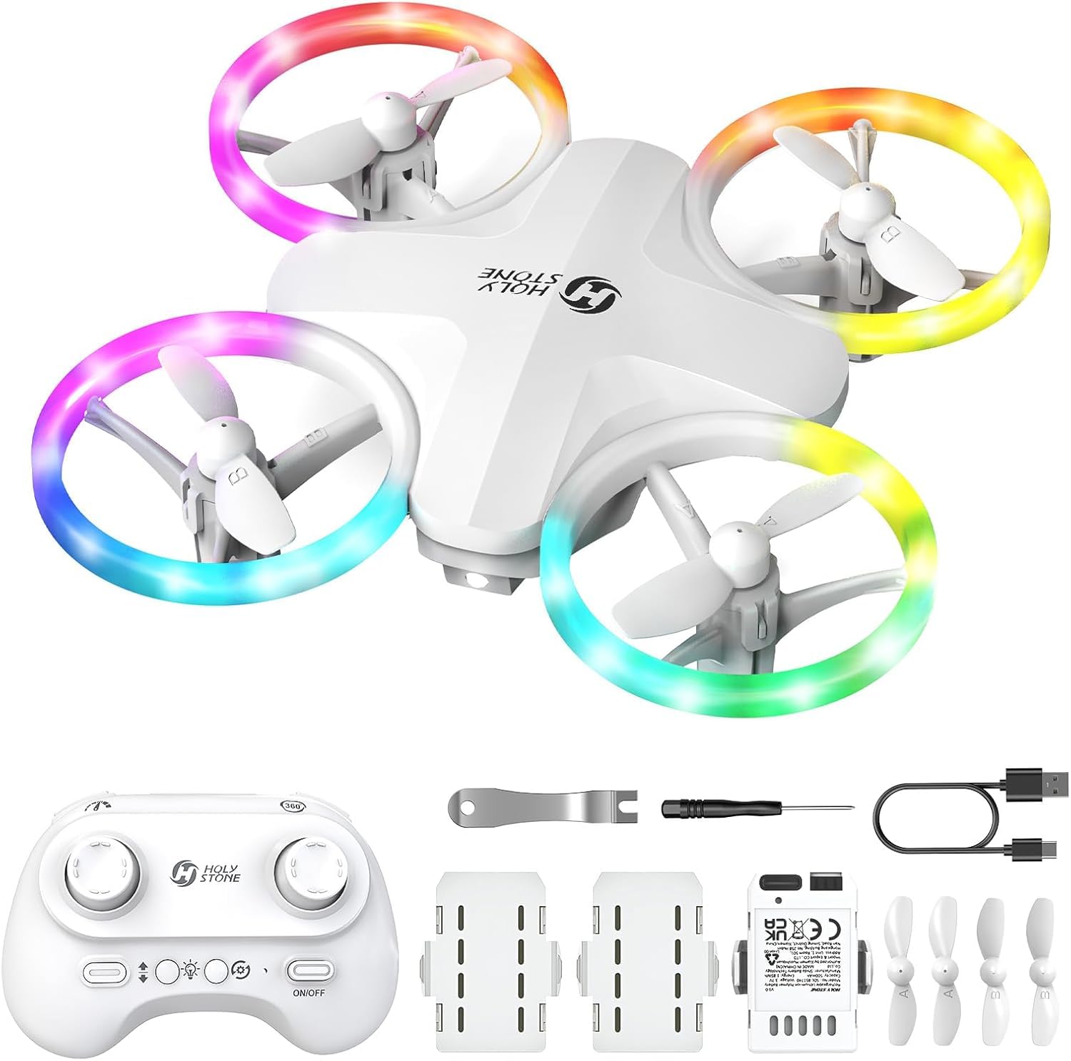 Holy Stone HS180 LED Mini Drone for Kids Beginners, RC Quadcopter with 3 Batteries 21 Min Flight, Easy to Fly, One Key Start, Altitude Hold, 3D Flips, Circle Fly, Headless Mode, Great Gift Toy Drone