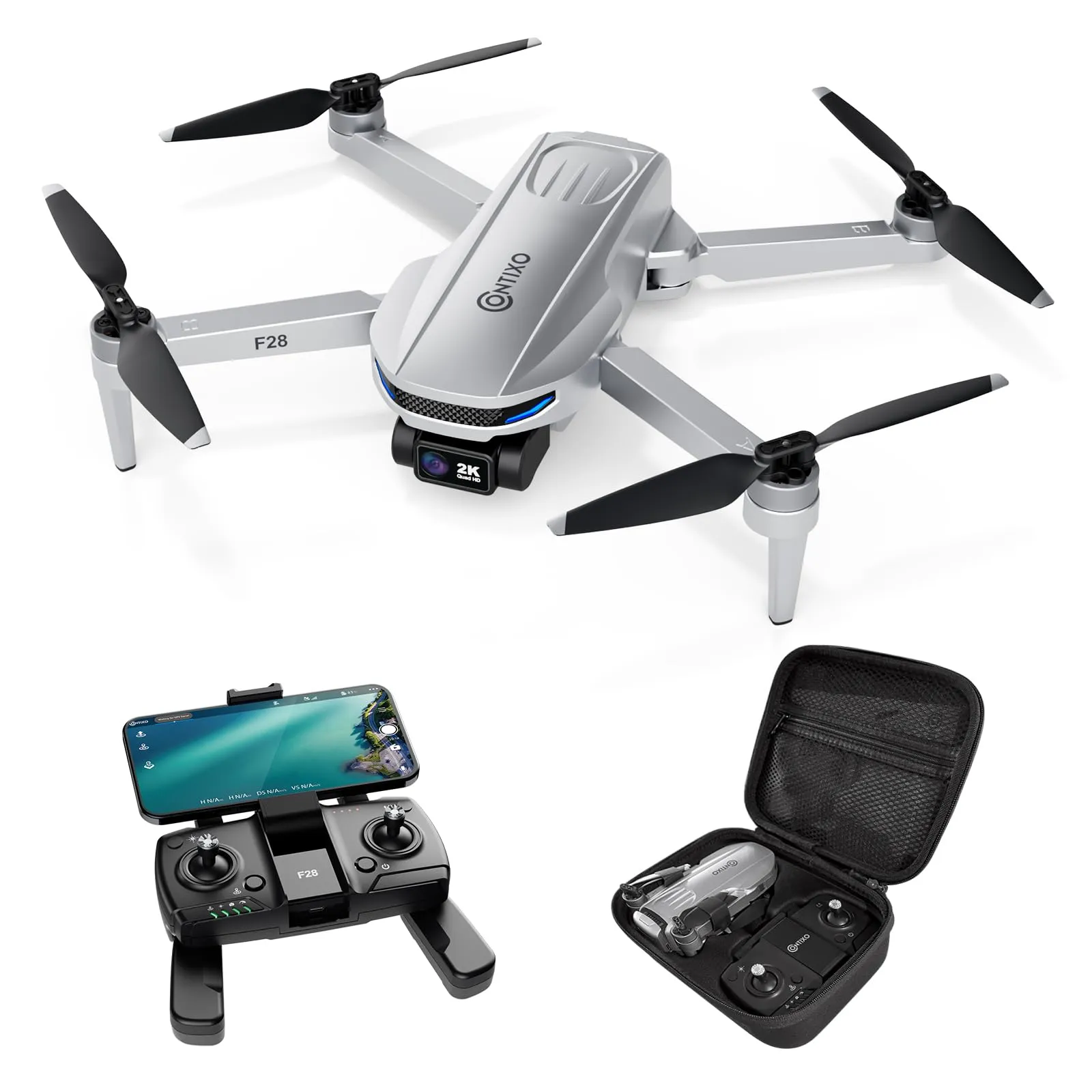Contixo F28A GPS Drone for Adults Foldable, 2K Camera, Brushless Motors, 26 Min Flight Time, FPV Remote Control Drone with Altitude Hold, Return Home, Orbit & Selfie Modes, Carry Case Included