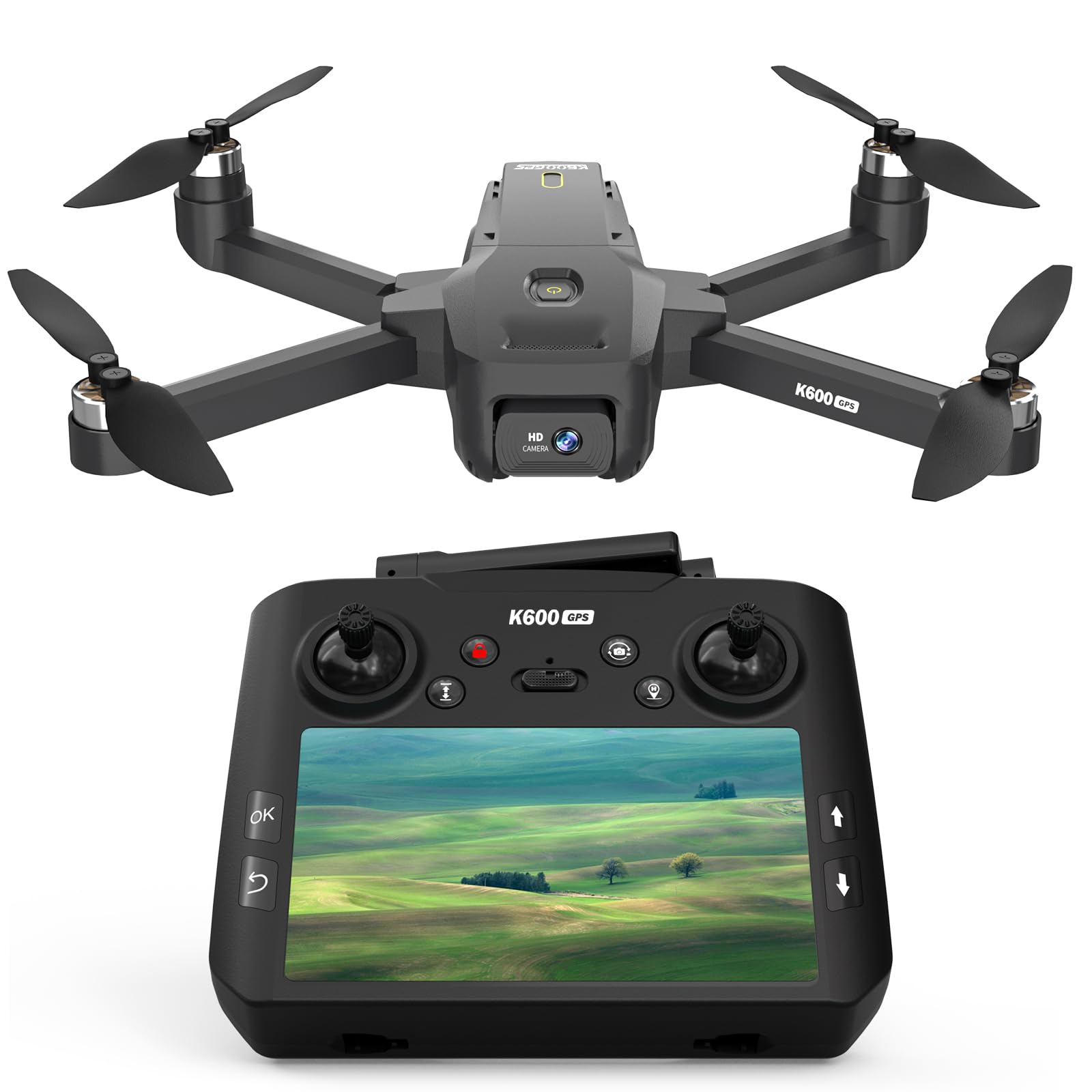 GPS FPV Drone with EIS Camera for Adults, 4.5 Inch LCD Screen on Controller，Al Track with Professional GPS，Follow Me, Auto Return，Easy Fly and Foldable Quadcopter for Beginners，Under 249g