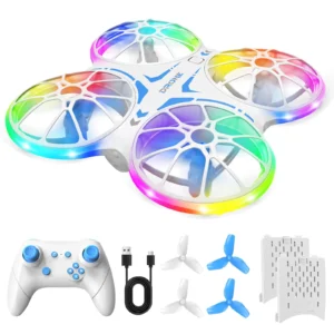 Mini Drones For Kids Beginners – With LED Lights And 2 Batteries, Remote Control RC Quadcopter with Altitude Hold and 3D Flips,Full Propeller Protect,Boys Toys Gifts(Blue)