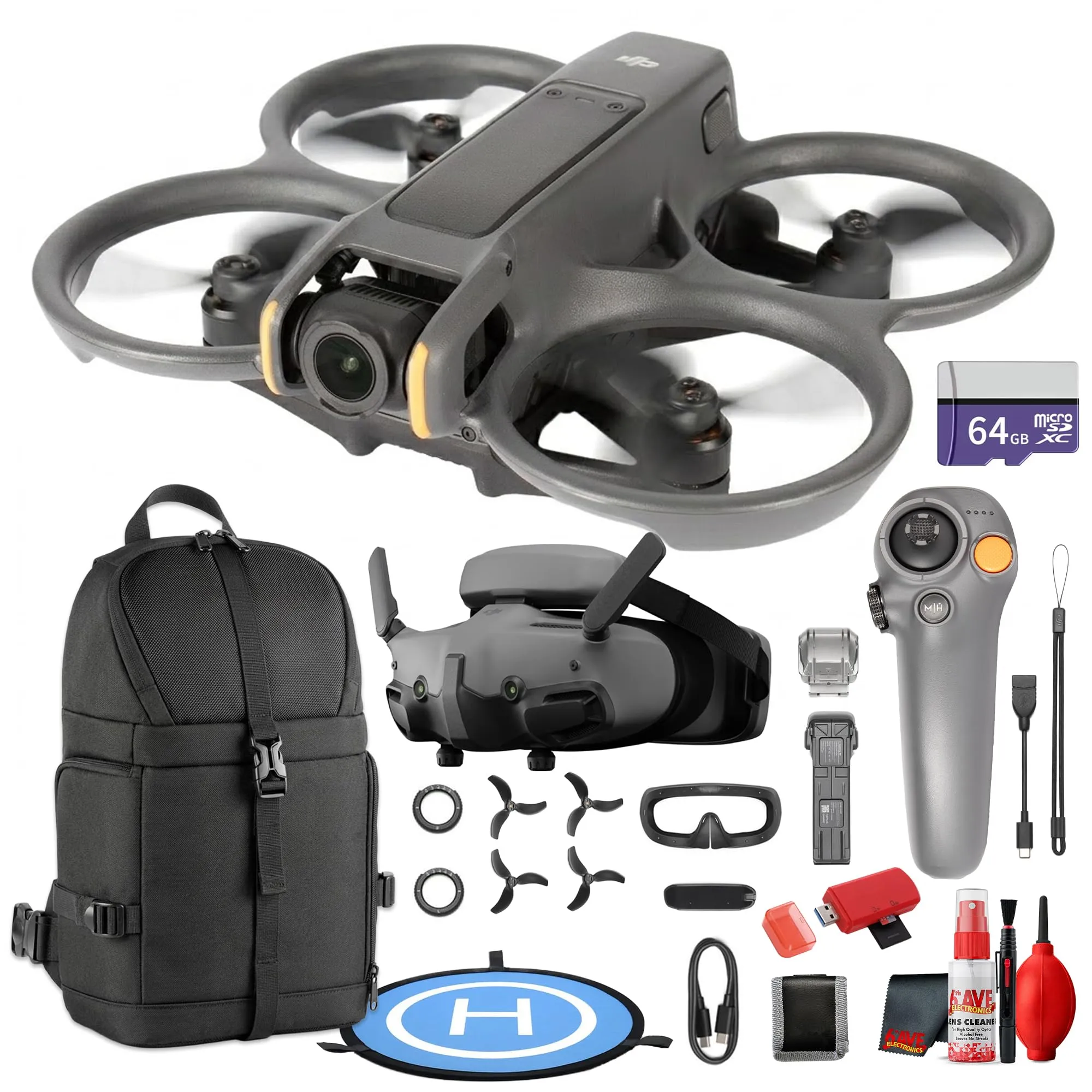 DJI Avata 2 Drone with Goggles 3 and 3-Battery Fly More Combo, Portable FPV Drone for Adventure, Travel, and Content Creation (CP.FP.00000151.02) + 64GB Card + Sling Backpack + More (22pc Bundle)