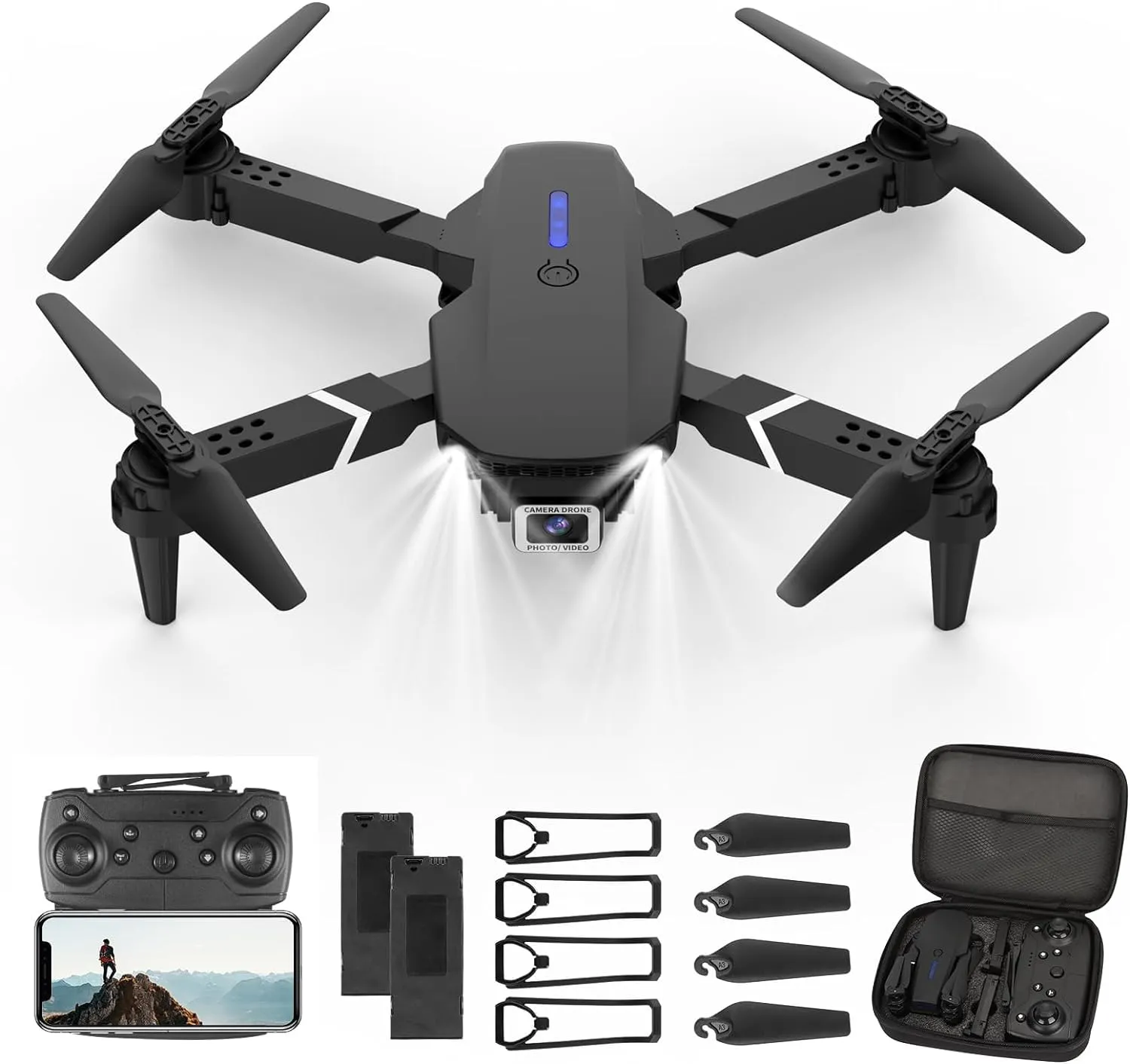 Mini Drone with Camera, 4K HD FPV Drone, Altitude Hold, Gesture Selfie, One key Return/Emergency Stop, 3D Flips, Waypoint Fly, 2 Batteries, Foldable Drones for Kids and Beginners