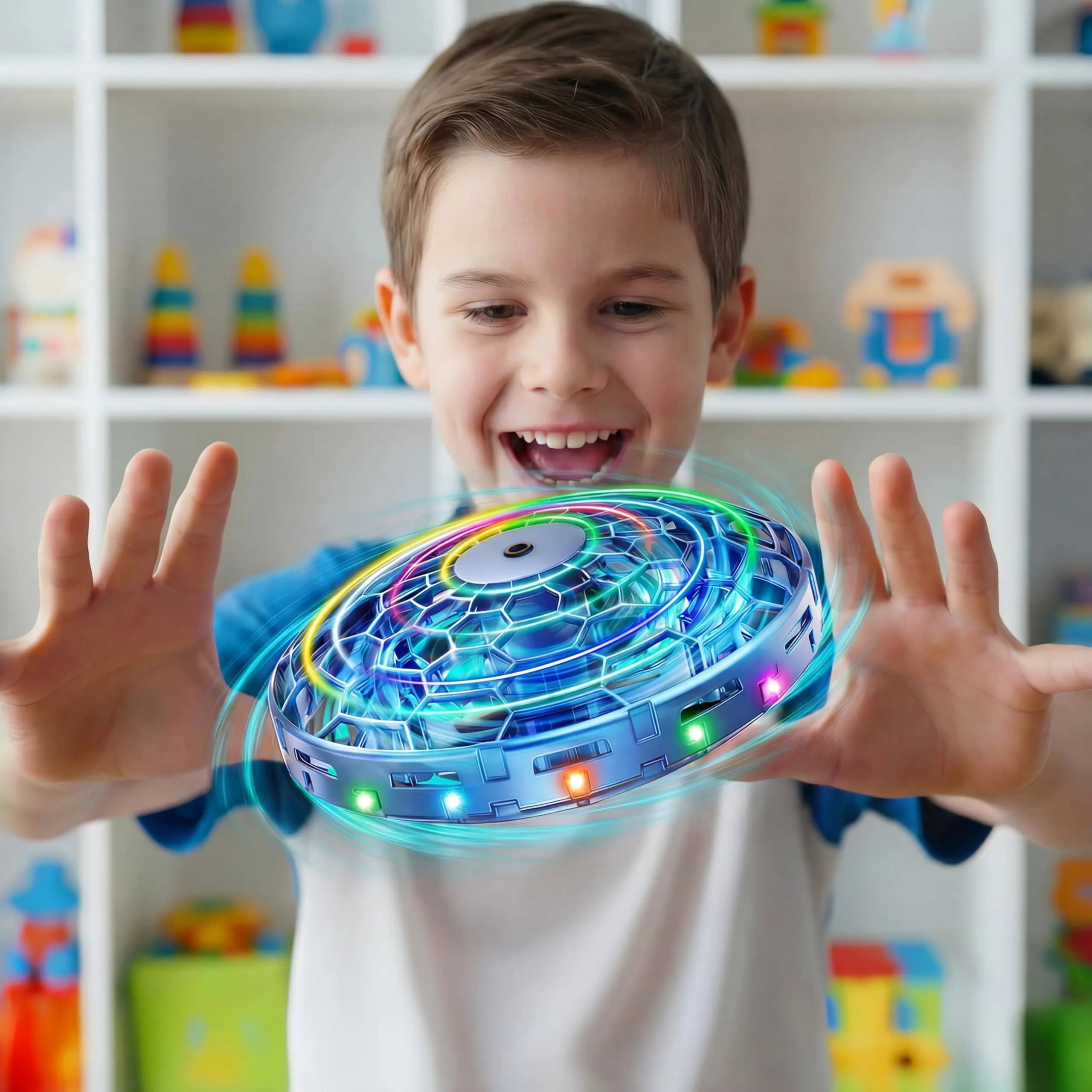 TSM005 Mini Drone for Kids,Hand Operated UFO Toy,Flip Stunt Hover Toy with LED,Easy Indoor Outdoor Flying Toys,Rechargeable UFO Drone for Kids 6-8-12 ,Cool Christmas Birthday Gifts for Boys Girls(Blue)