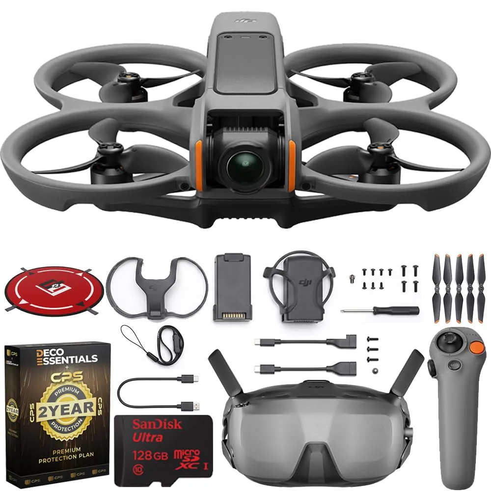 DJI Avata 2 Fly Smart Combo (Single Battery) with FPV Drone Including Goggles 3 and RC Motion 3, Immersive Experience, Built-in Propeller Guard, POV Content Bundle with Deco Gear Accessories