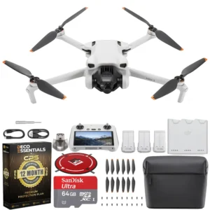 DJI Mini 3 Fly More Combo with RC Remote 4K HDR Portable Drone Bundle with Sandisk Ultra microSDXC 64GB Memory Card + Deco Gear Drone Landing Pad + Deco Essentials 12 Month Protection Pack