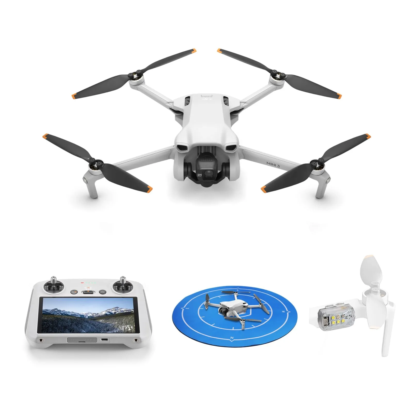 DJI Mini 3 Drone with Screen Remote with Strobe Light, Landing Pad | 3-Axis Gimbal, 4K HDR Video, 38-Min Flight Time, up to 32800ft (10km) Video Transmission, Vertical Shooting, GPS Auto Return
