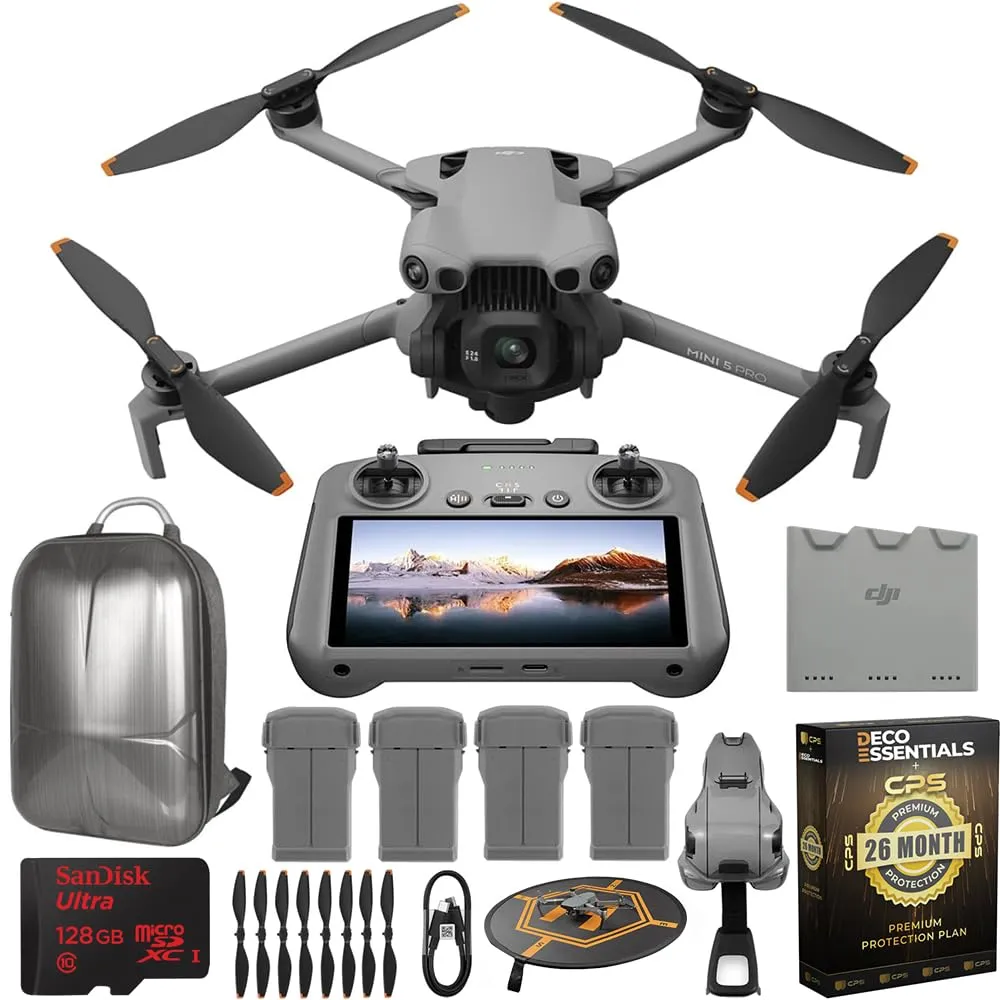 DJI Mini 5 Pro Drone Fly More Combo Plus with RC 2, 1" CMOS Sensor, 4K Video, Omnidirectional Obstacle Sensing, 3 Battery Bundle with Deco Gear CPS Exclusive 26Month Protection Pack & Accessories Kit
