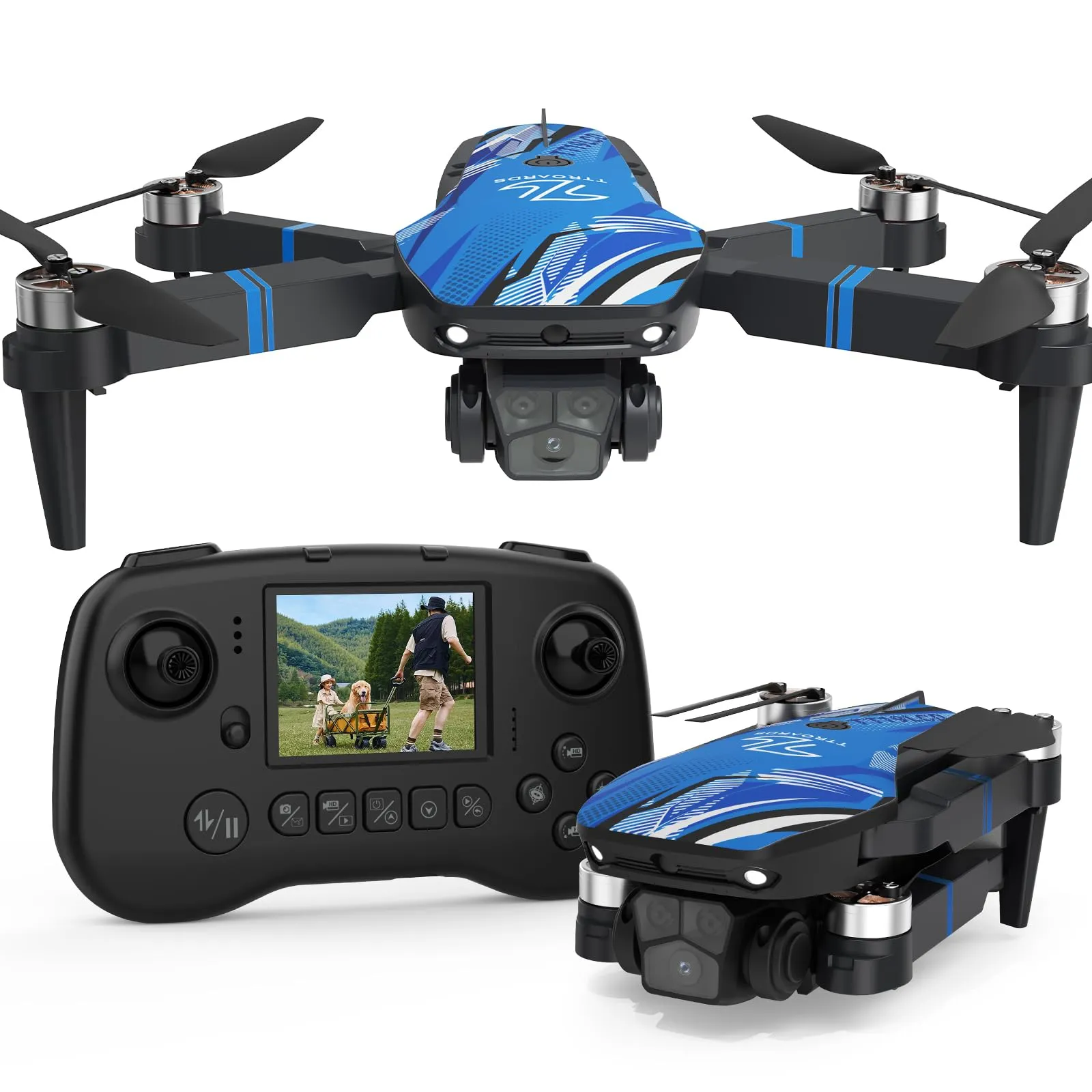 Drone with Camera for Adults LCD Screen on Controller, Foldable RC Mini FPV Drones for Beginner, Quadcopter with Brushless Motor Obstacle Avoidance, Support 32G SD Card Under 250 Grams
