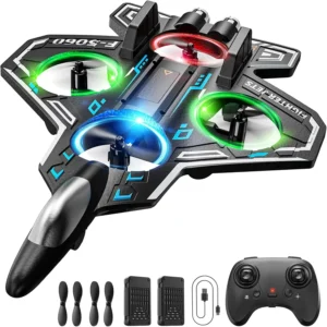 RC Plane Remote Control Airplane for Kids, Adults, Foam Fighter Jet Drone | LED Light, 360° Flip Stunt, Circle Fly, Auto Hover, Helicopter, Easy to Fly for Beginners, Aircraft, Flying Toy, Rechargeable