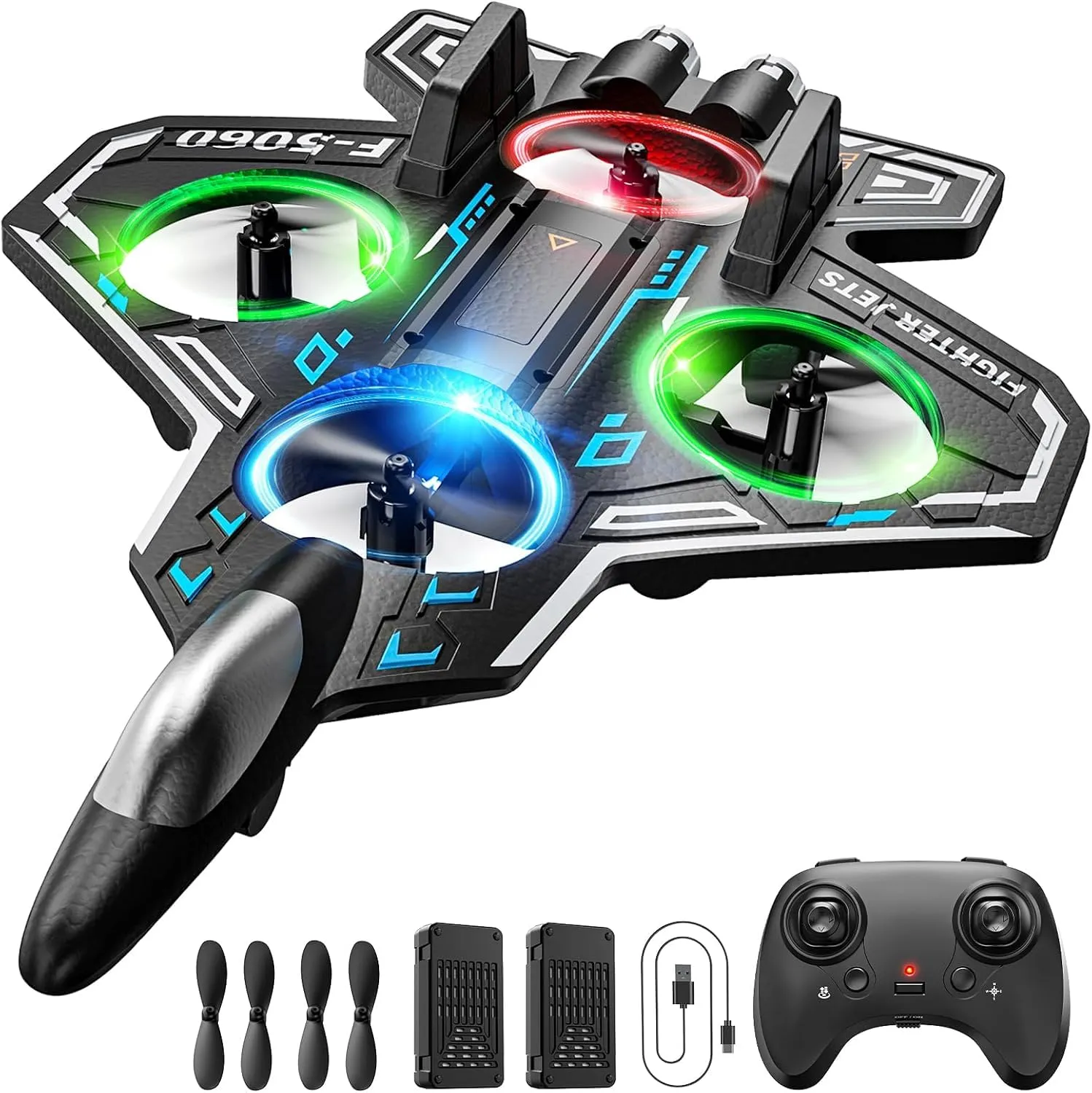 RC Plane Remote Control Airplane for Kids, Adults, Foam Fighter Jet Drone | LED Light, 360° Flip Stunt, Circle Fly, Auto Hover, Helicopter, Easy to Fly for Beginners, Aircraft, Flying Toy, Rechargeable