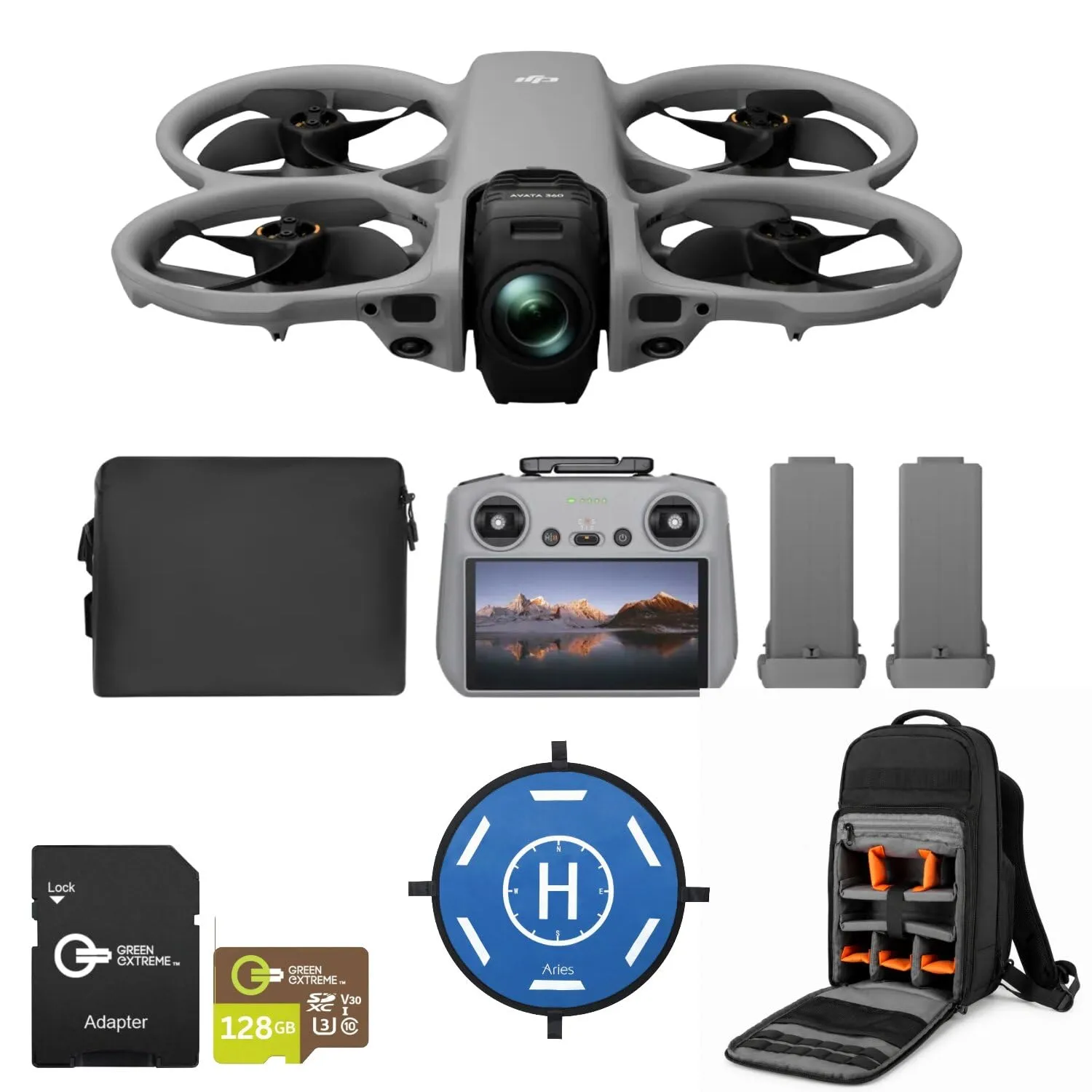 DJI Avata 360 8K Drone RC 2 + 128GB Card, Backpack & Landing Pad | DJI Avata 360 8K Bundle With RC 2, 128GB MicroSD Card, Backpack And 15.7-Inch Landing Pad
